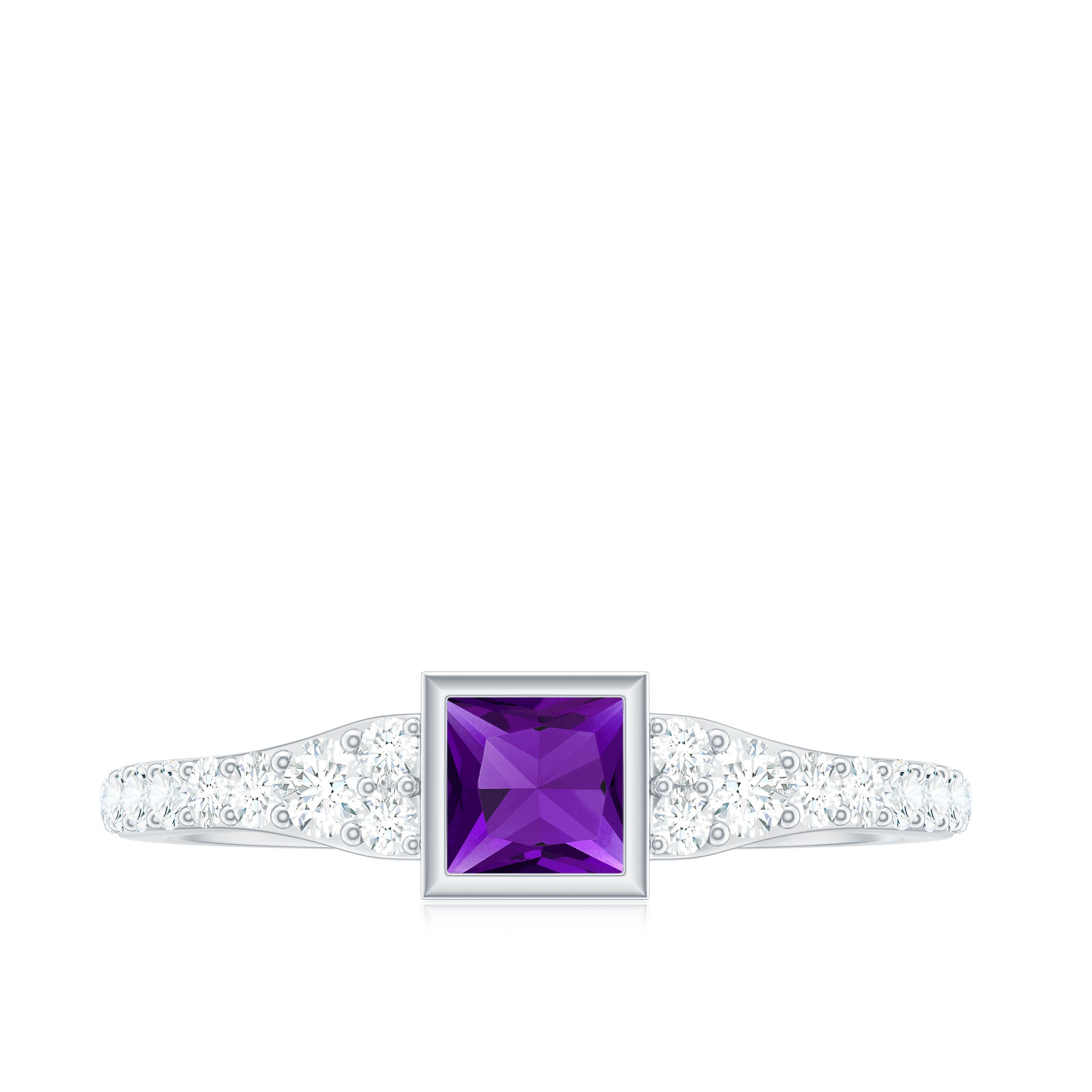 1 Carat Bezel Set Amethyst Solitaire Promise Ring with Diamond AAA - Rosec Jewels