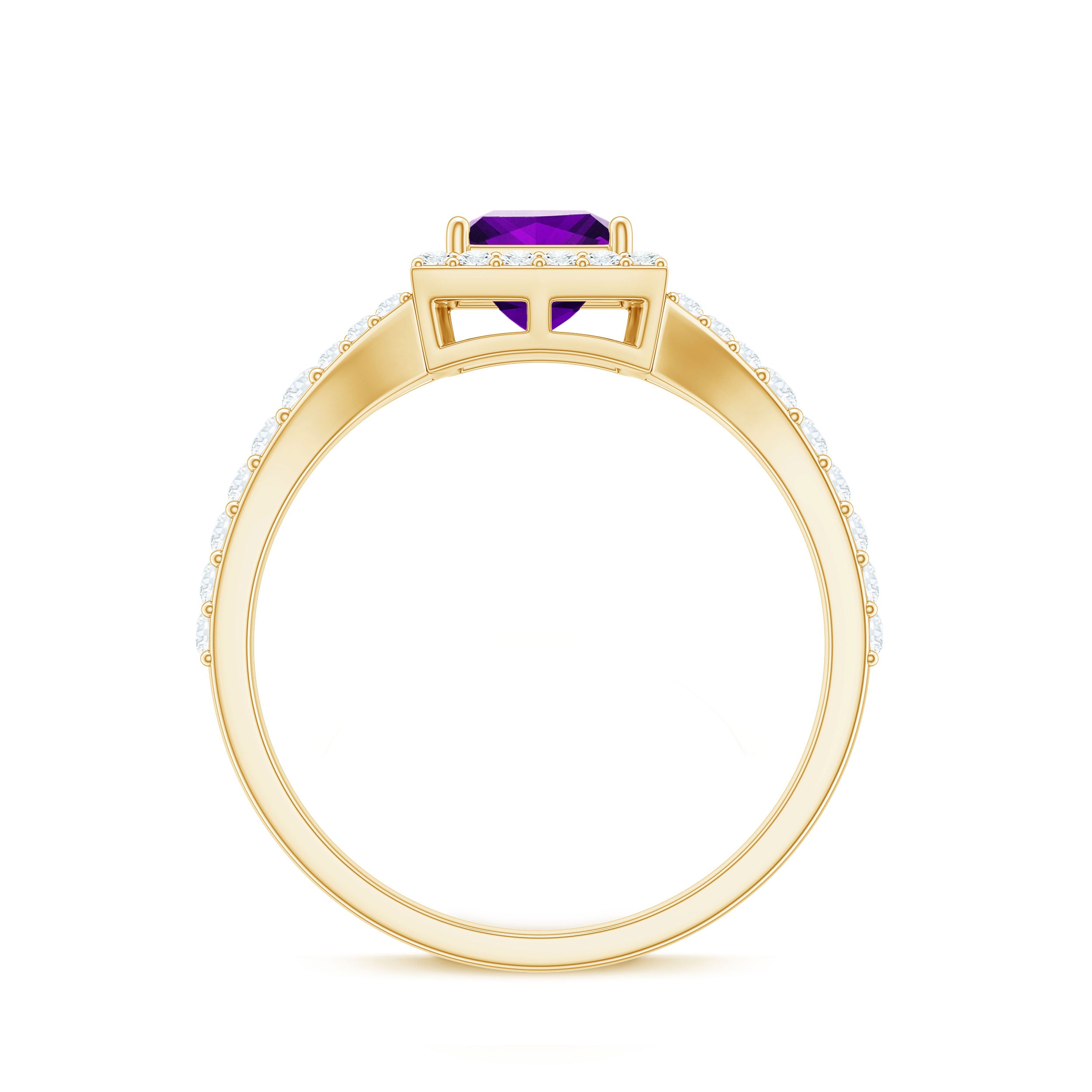 1.2 Carat Amethyst Princess Cut Engagement Ring with Moissanite Split Shank AAA - Rosec Jewels
