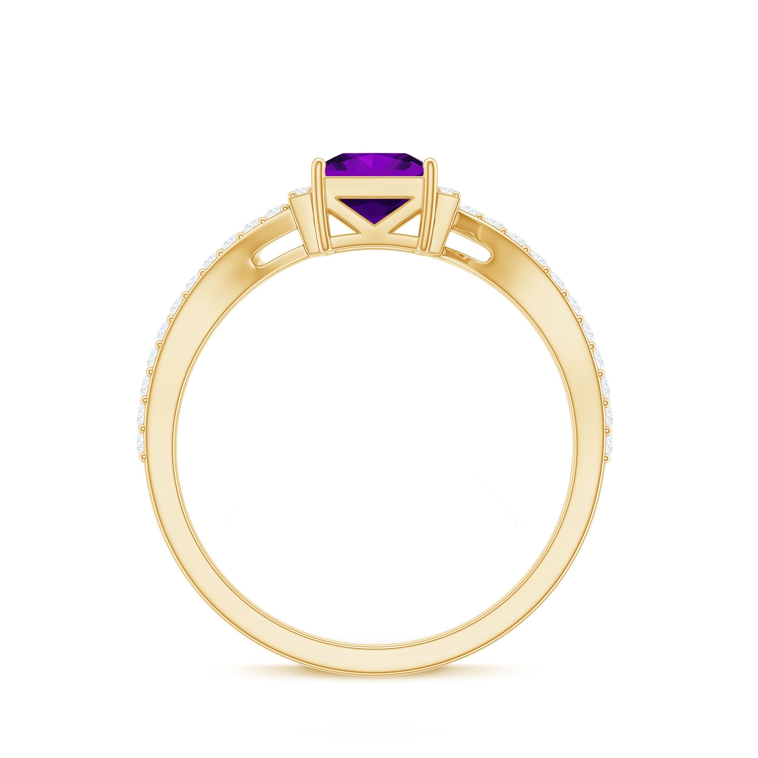 Real 1.2 Carat Amethyst Princess Cut Engagement Ring with Diamond Bypass Shank AAA - Rosec Jewels