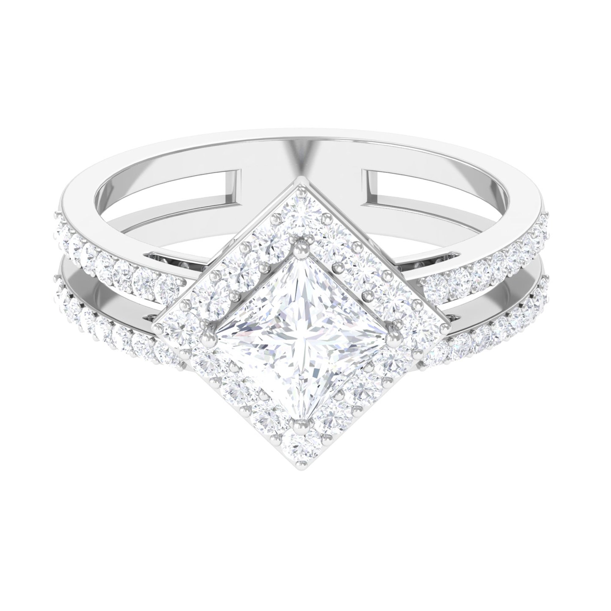 2.50 CT Princess Cut Zircon Double Engagement Band Ring AAAA - Rosec Jewels