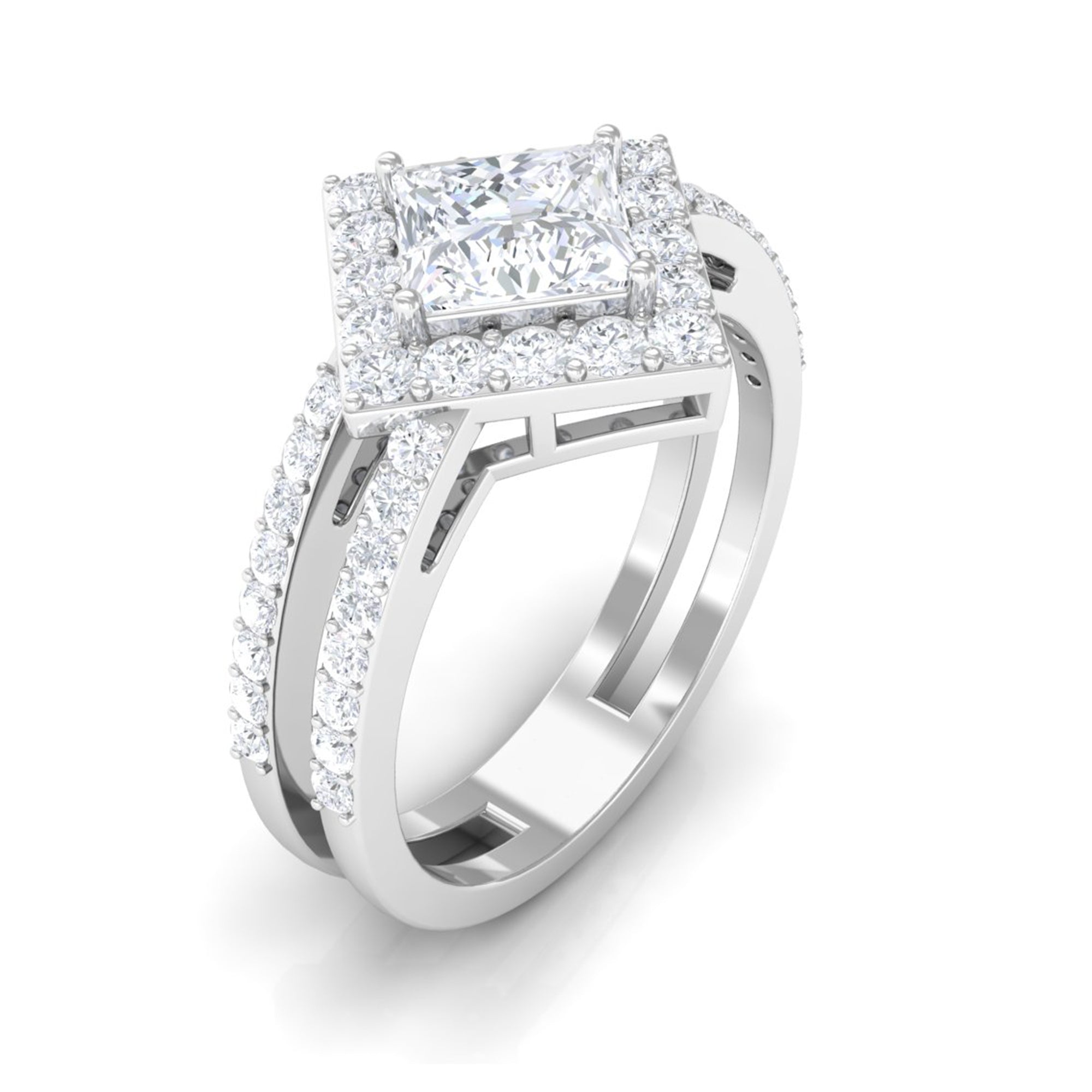 2.50 CT Princess Cut Zircon Double Engagement Band Ring AAAA - Rosec Jewels