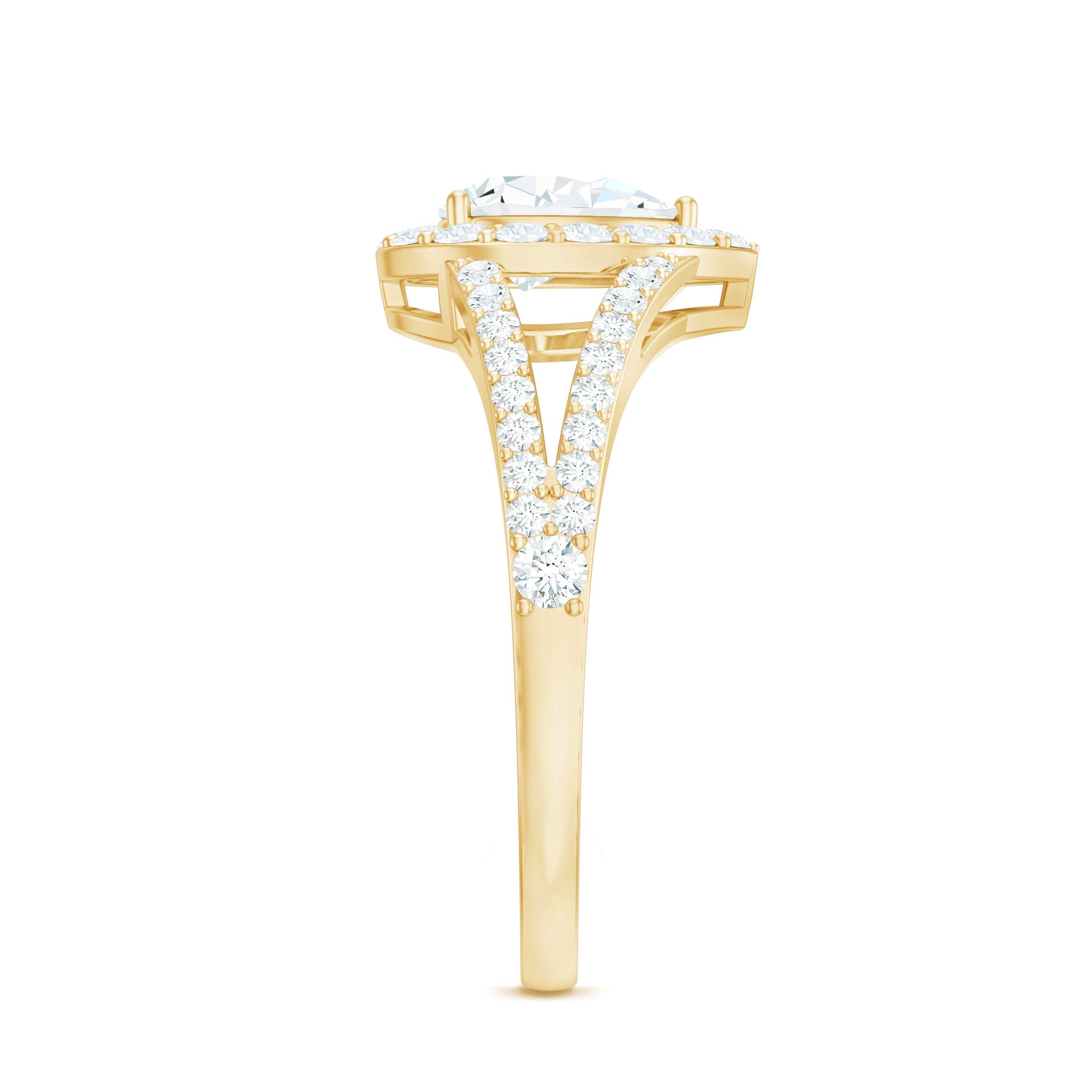 Pear Shape Cubic Zirconia Halo Engagement Ring in Split Shank AAAA - Rosec Jewels