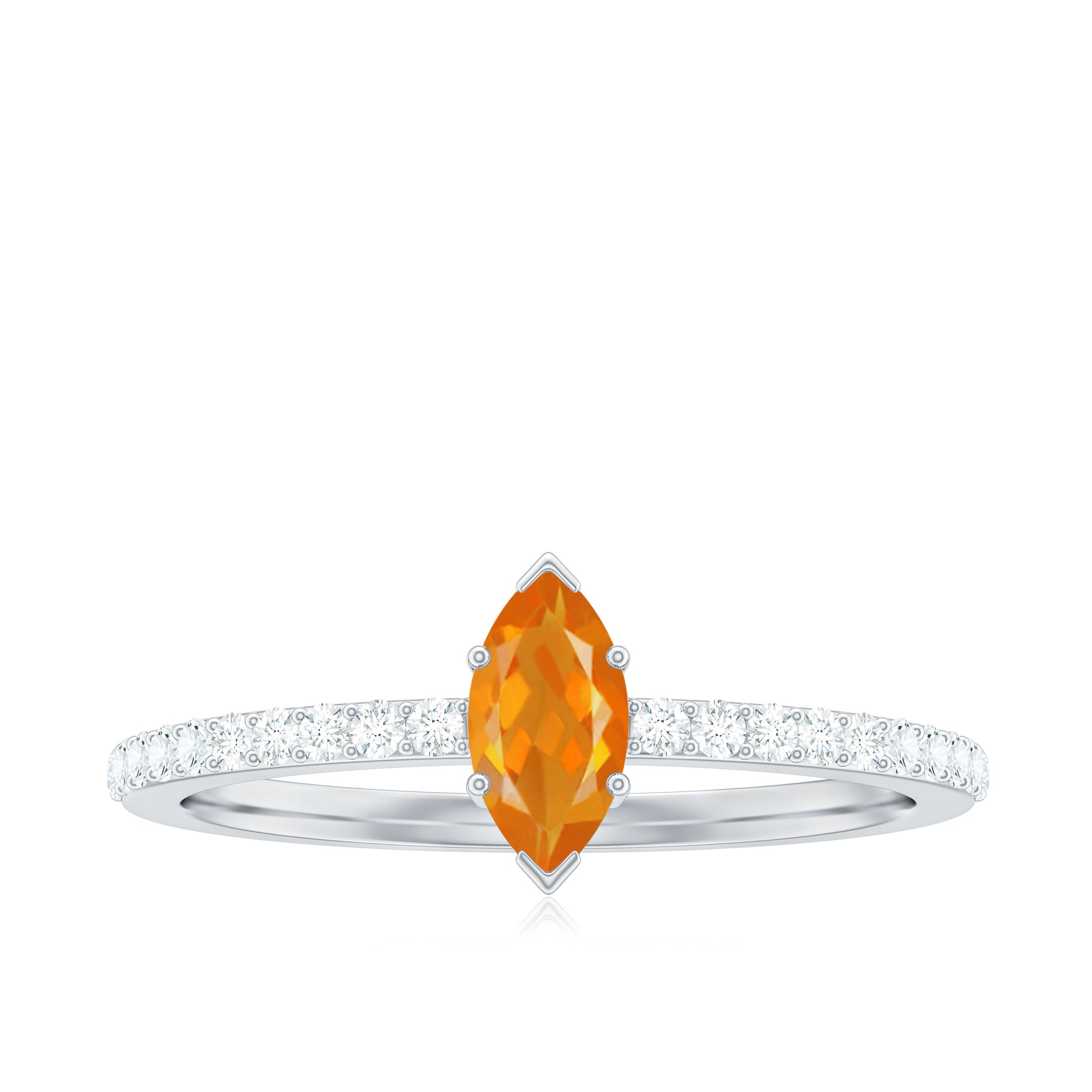 1/2 Ct Fire Opal Marquise Engagement Ring with Diamond AAA - Rosec Jewels