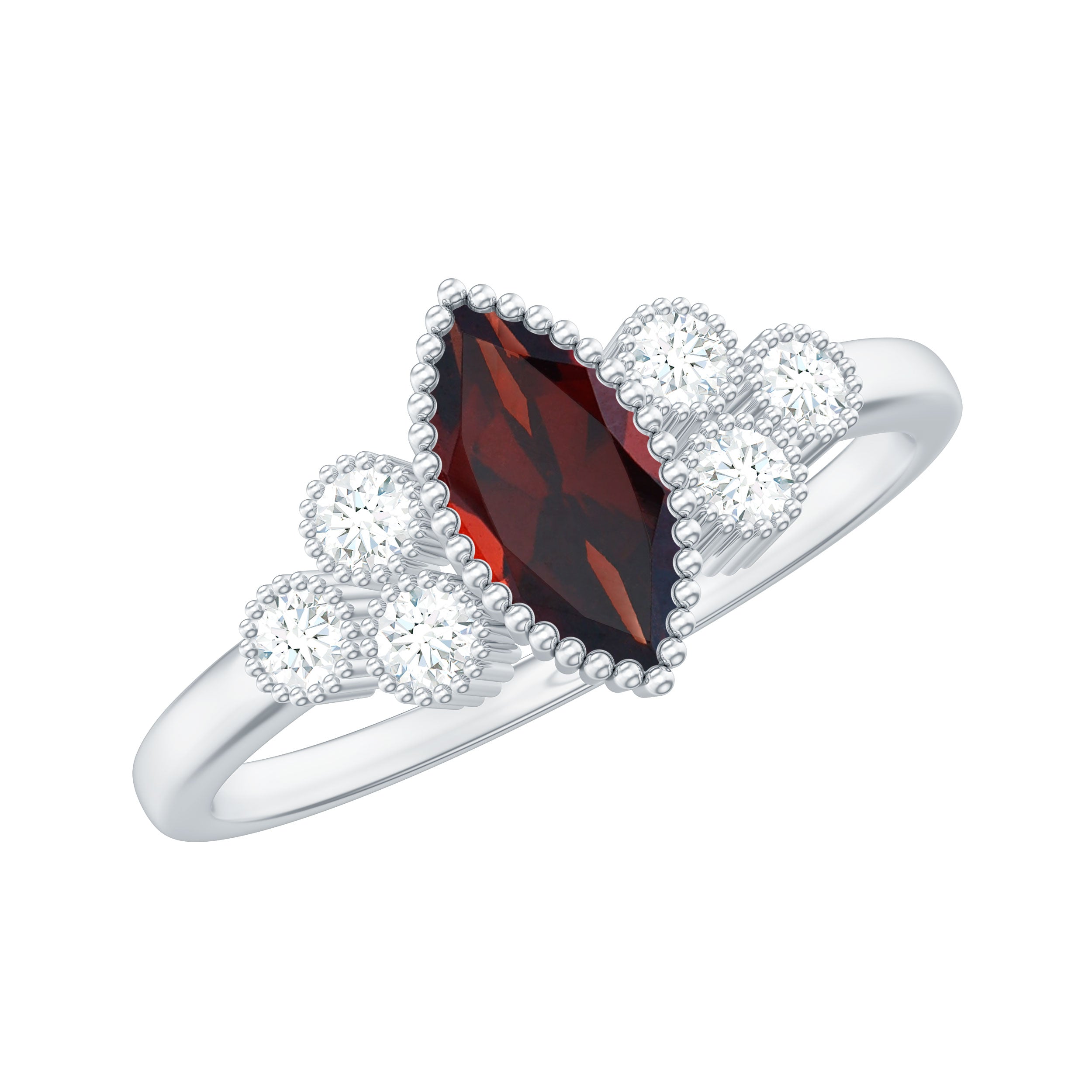 Natural 4X8mm Garnet Marquise Engagement Ring with Diamond AAA - Rosec Jewels