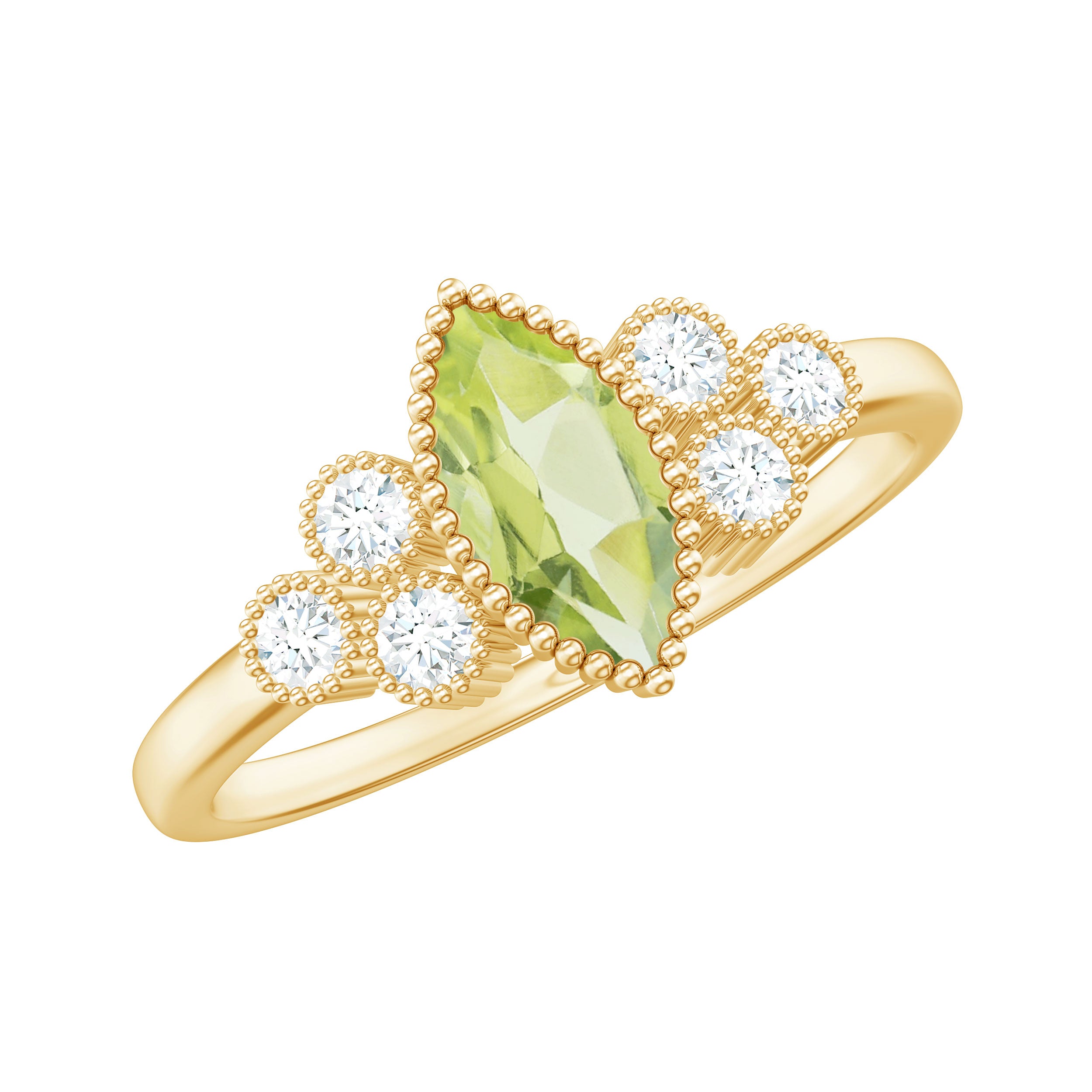 Natural 0.7 Carat Marquise Shape Peridot Engagement Ring with Diamond AAA - Rosec Jewels