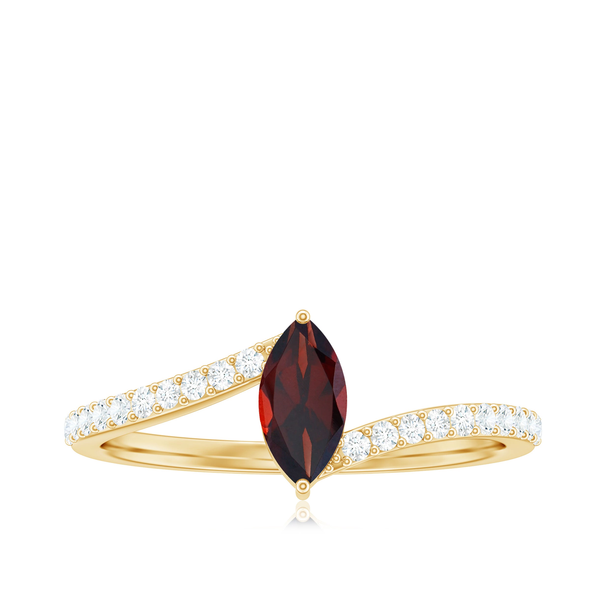 Natural Marquise Garnet Promise Ring with Diamond Bypass Shank AAA - Rosec Jewels