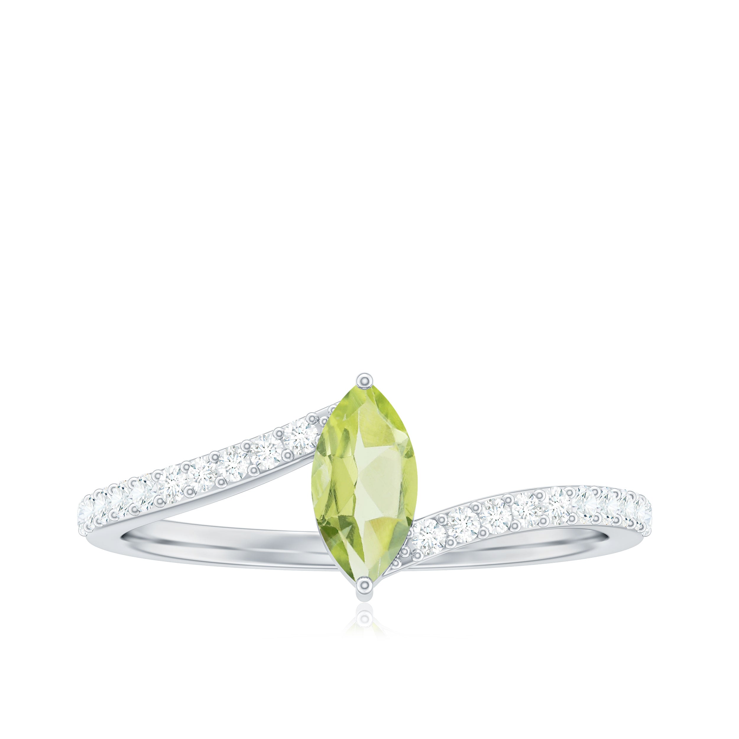 Rosec Jewels-Real 0.7 Carat Peridot Marquise Promise Ring with Diamond Bypass Shank