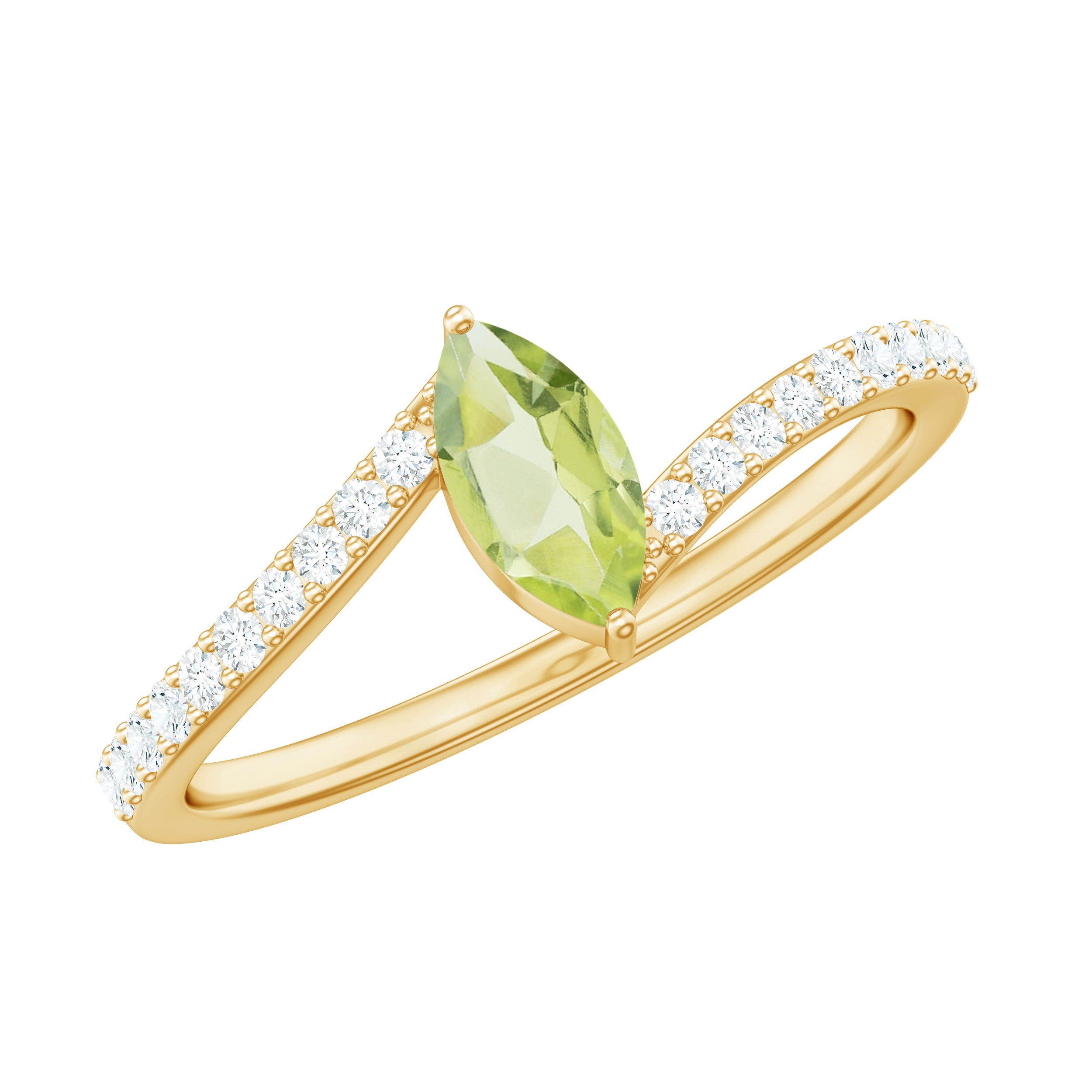 Rosec Jewels-Real 0.7 Carat Peridot Marquise Promise Ring with Diamond Bypass Shank