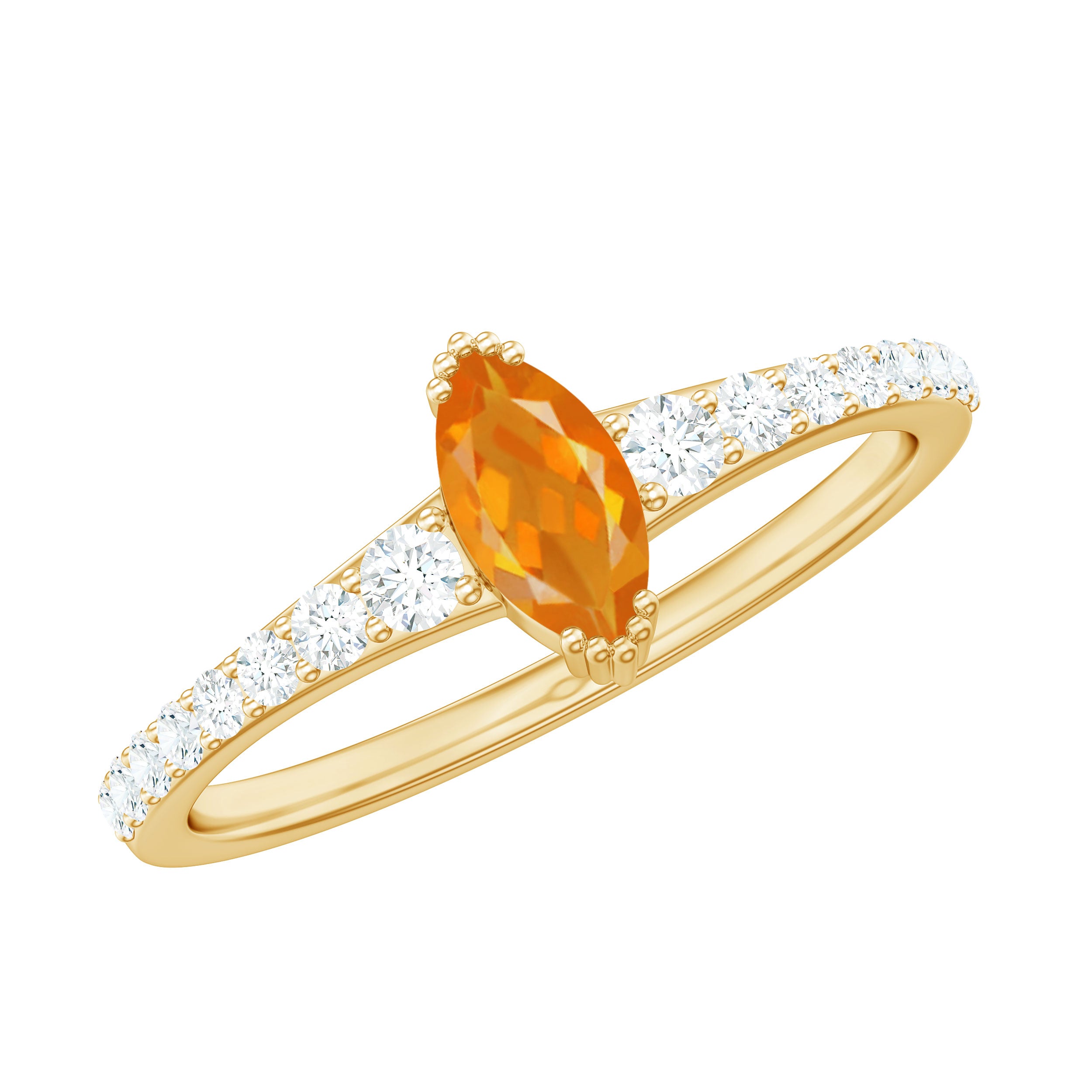 3/4 Carat Marquise Fire Opal Engagement Ring with Diamond AAA - Rosec Jewels