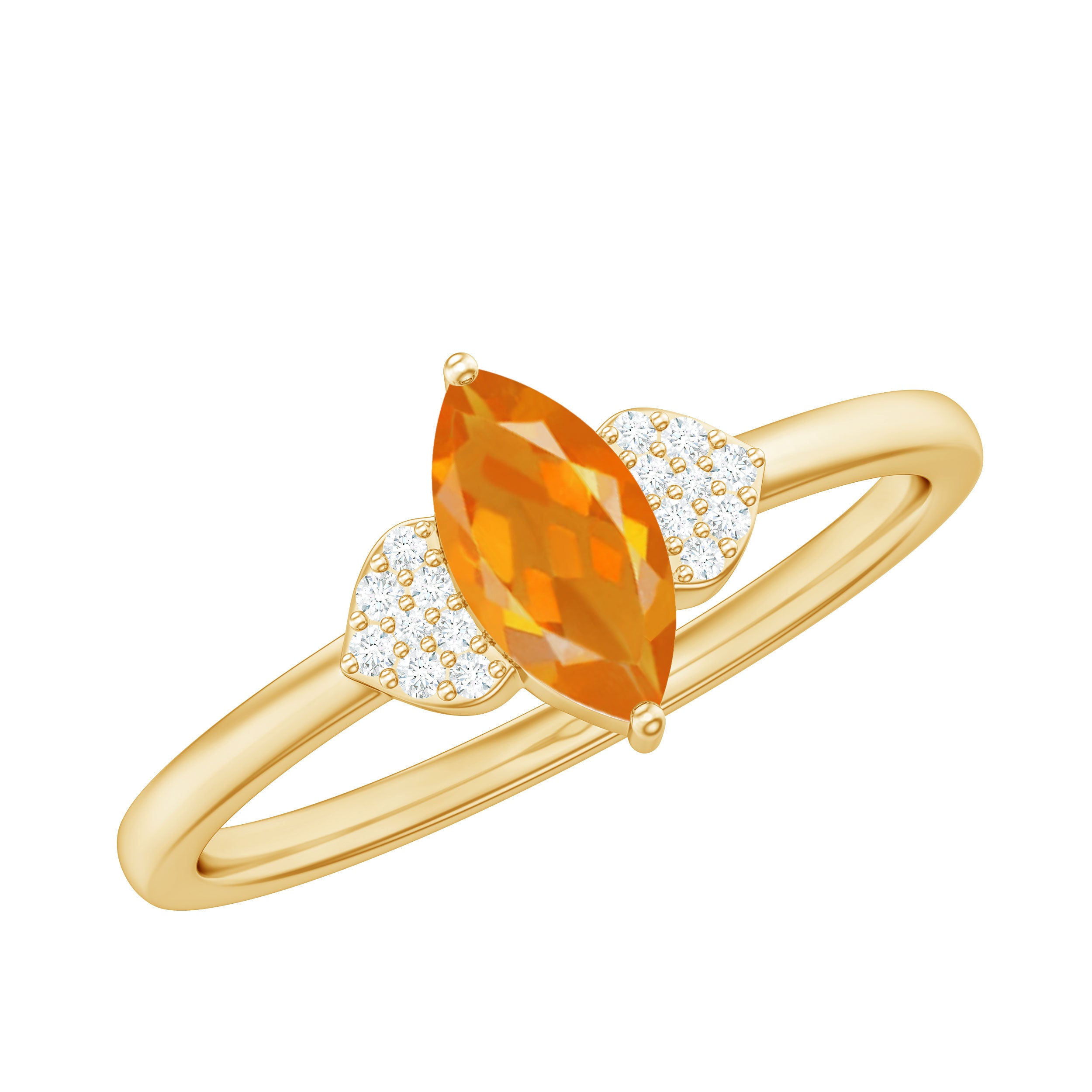 Rosec Jewels-Marquise Solitaire Fire Opal Engagement Ring with Diamond