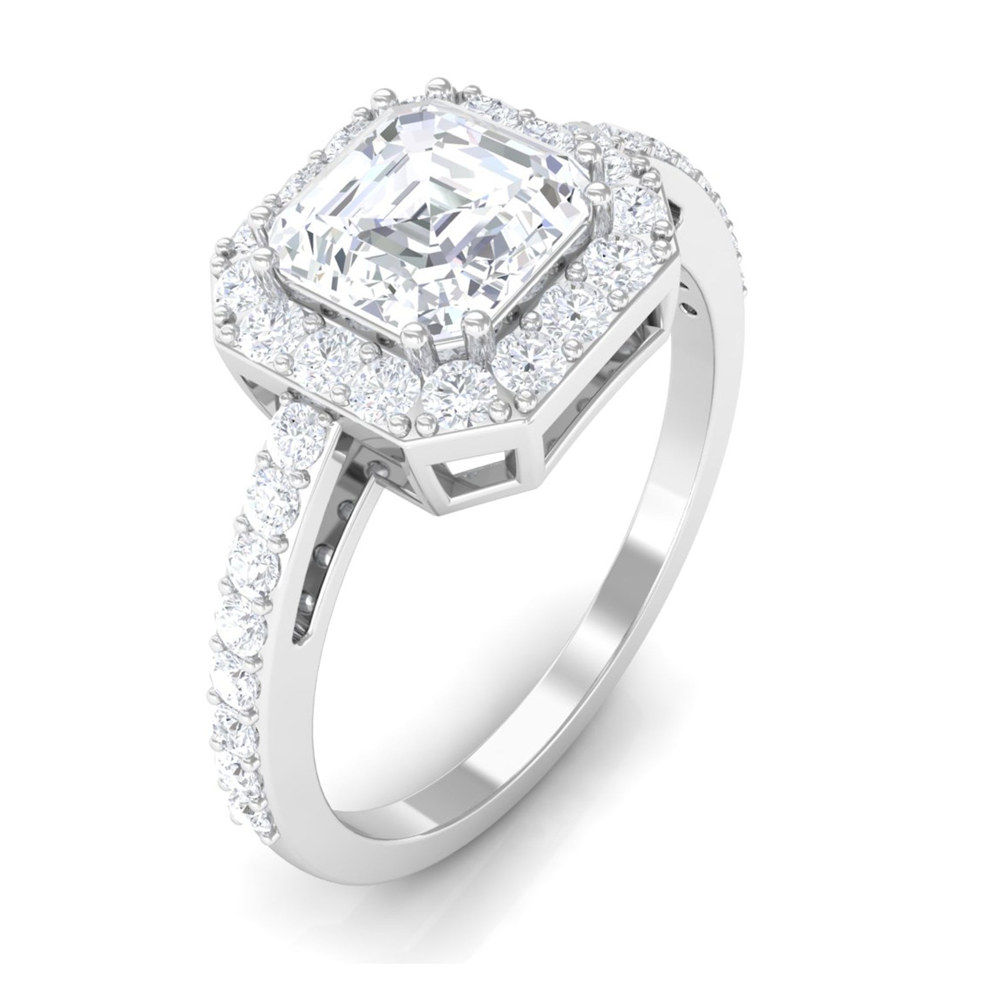 2.25 CT Asscher Cut Solitaire Zircon Halo Engagement Ring AAAA - Rosec Jewels