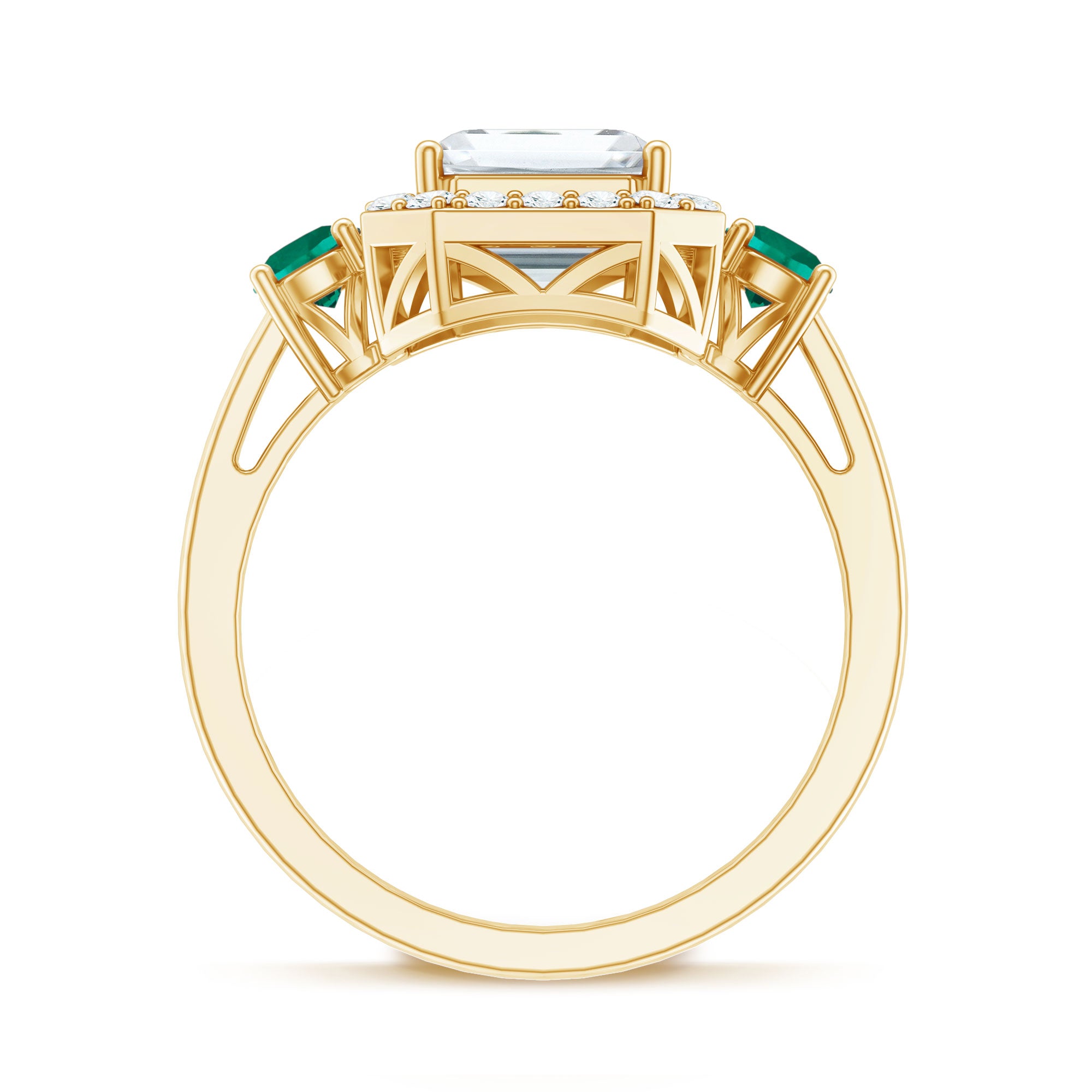 Certified 7X9 mm Moissanite Emerald Cut Engagement Ring with Emerald AAAA - Rosec Jewels