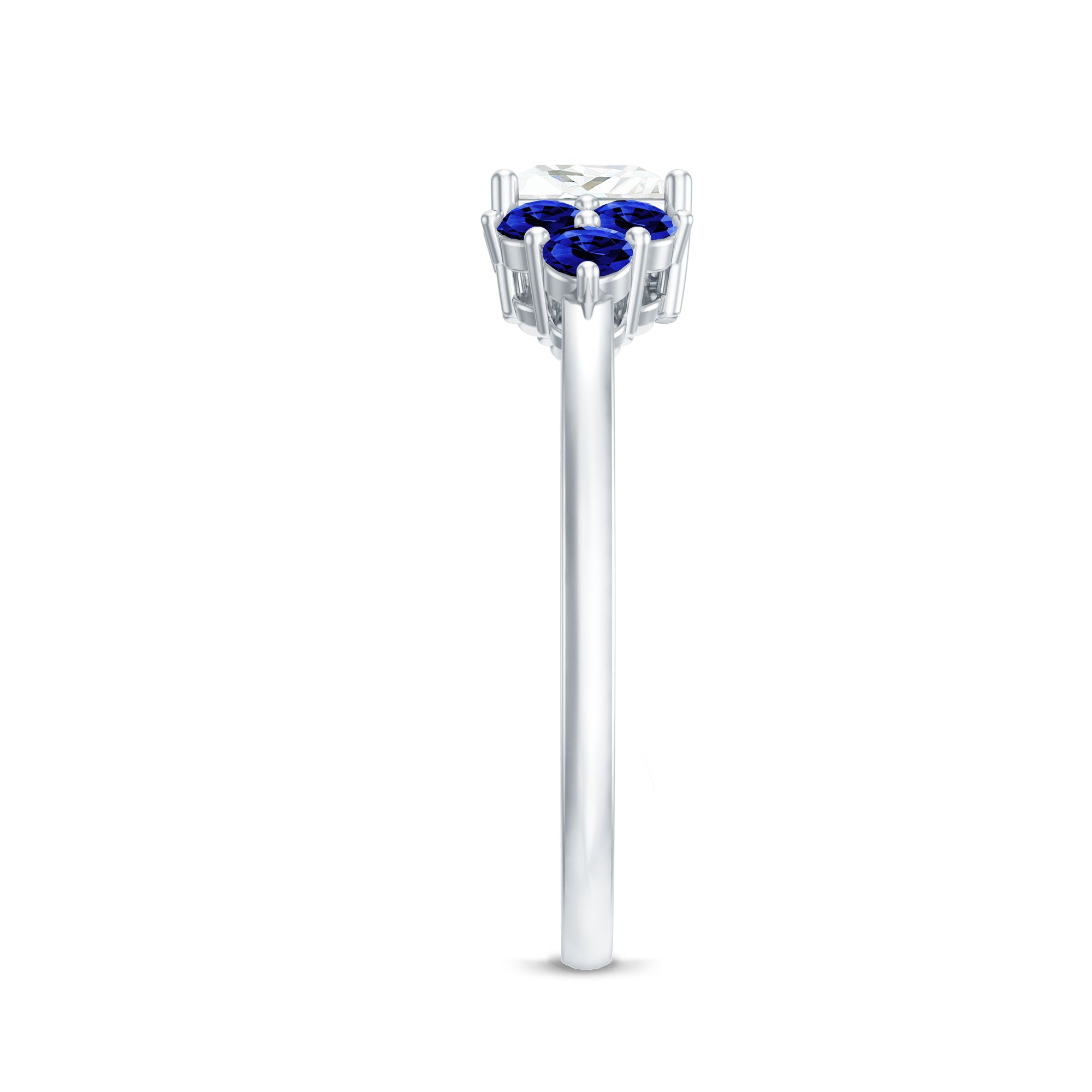 Rosec Jewels-Moissanite Princess Cut Engagement Ring With Lab Grown Blue Sapphire