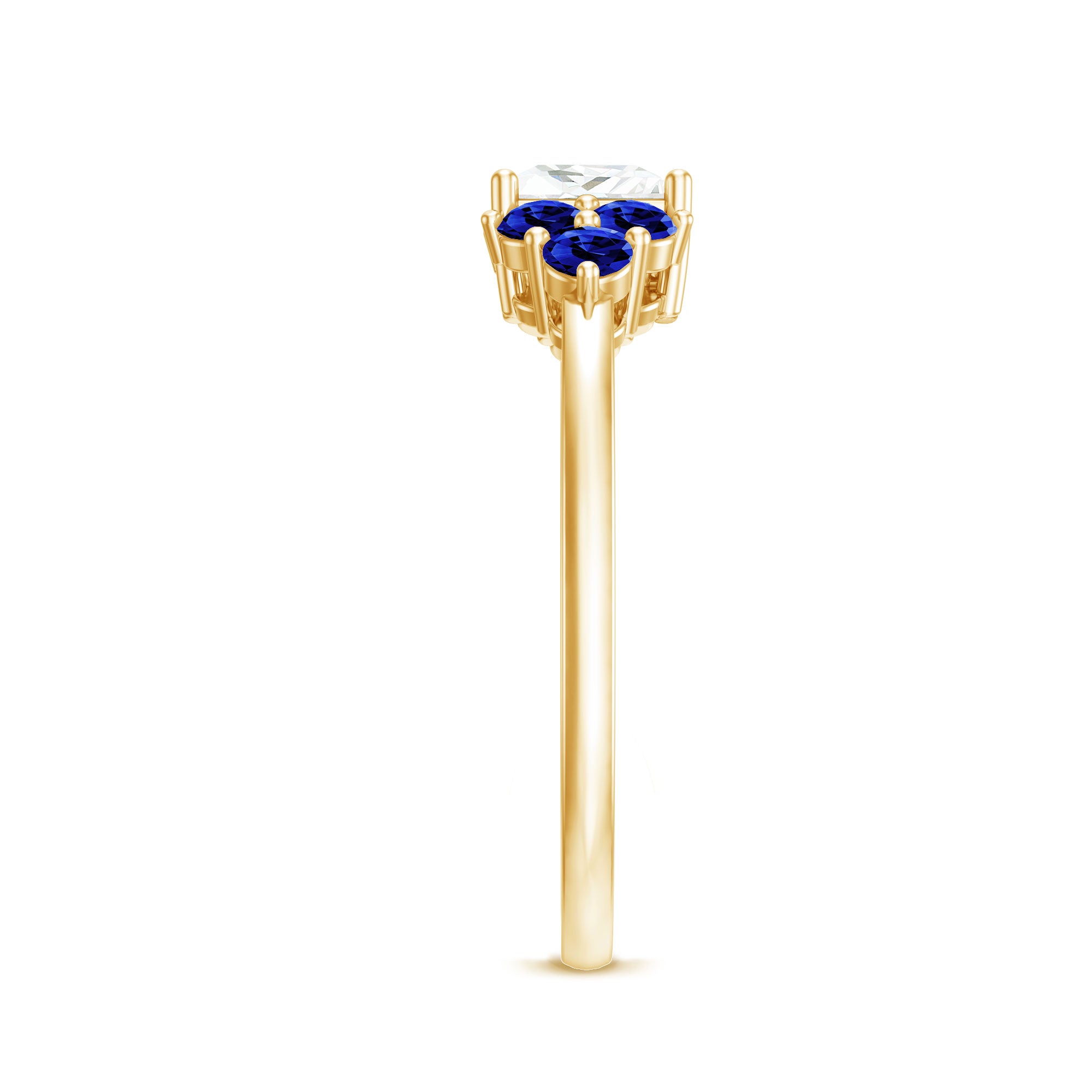 Rosec Jewels-Moissanite Princess Cut Engagement Ring With Lab Grown Blue Sapphire