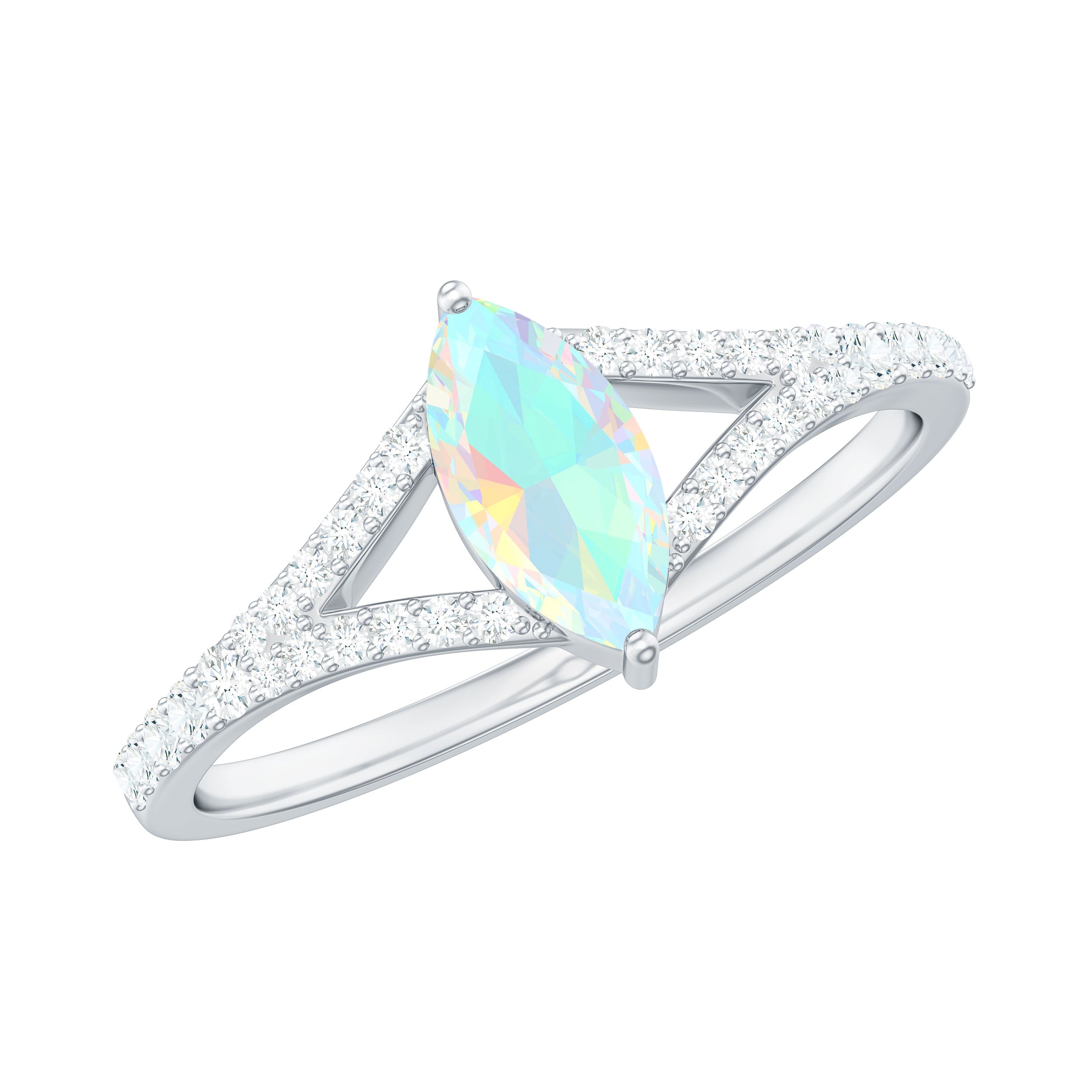 Natural Opal Marquise Engagement Ring with Diamond Split Shank