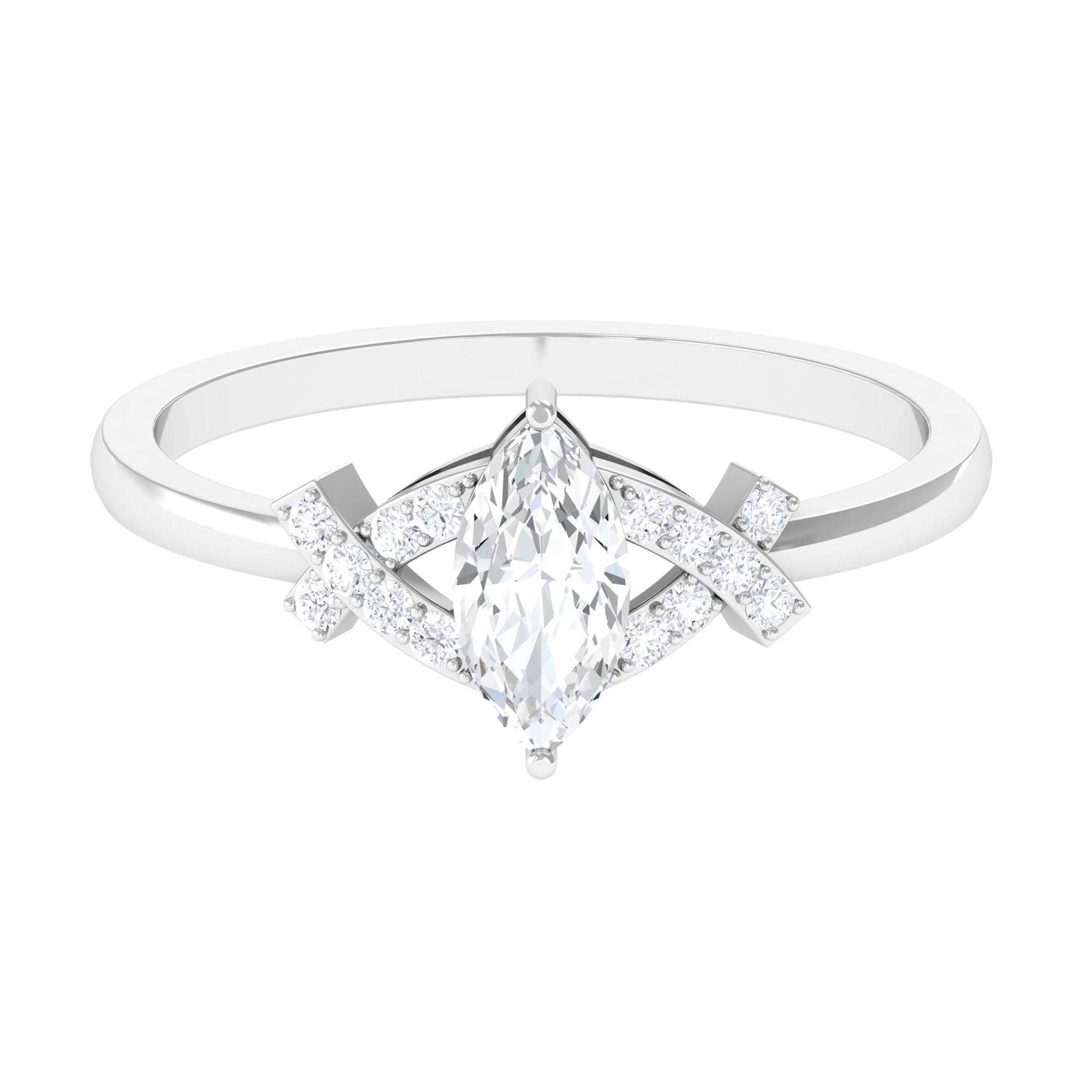 1 CT Marquise Cut Zircon Engagement Ring with Split Shank AAAA - Rosec Jewels