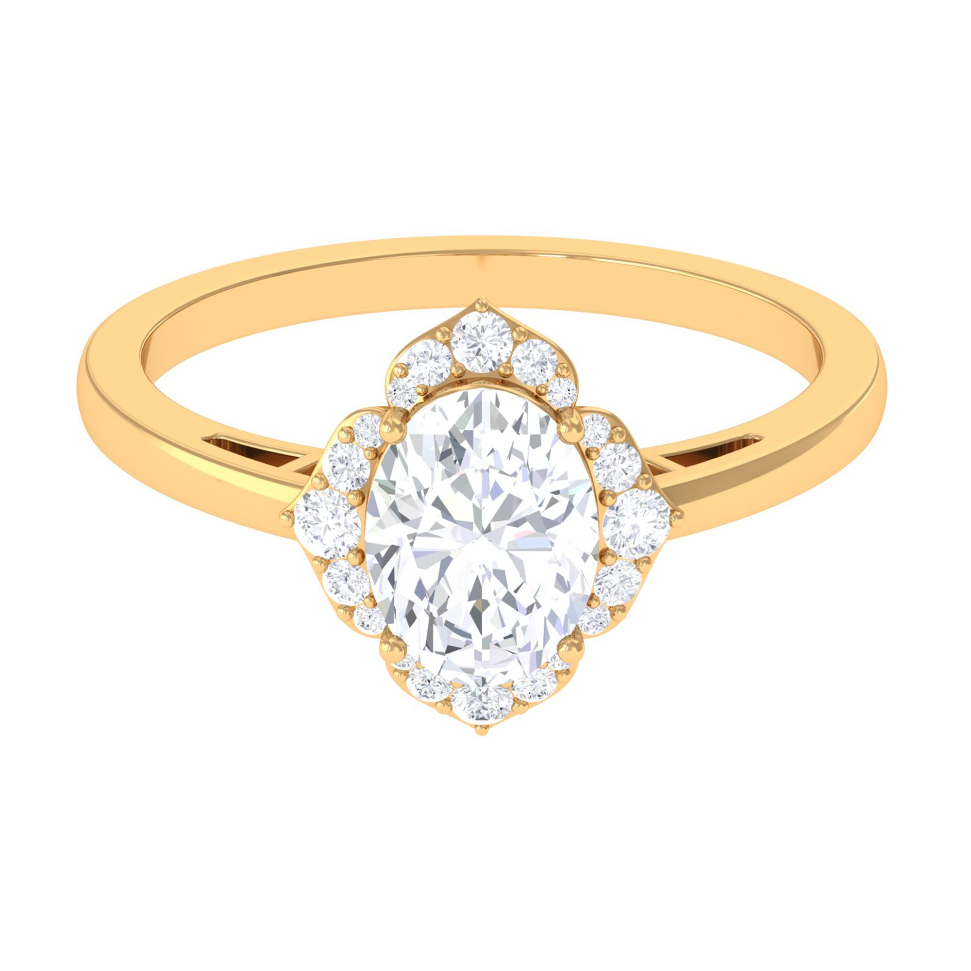 2.25 CT Prong Set Oval Zircon Flower Engagement Ring AAAA - Rosec Jewels