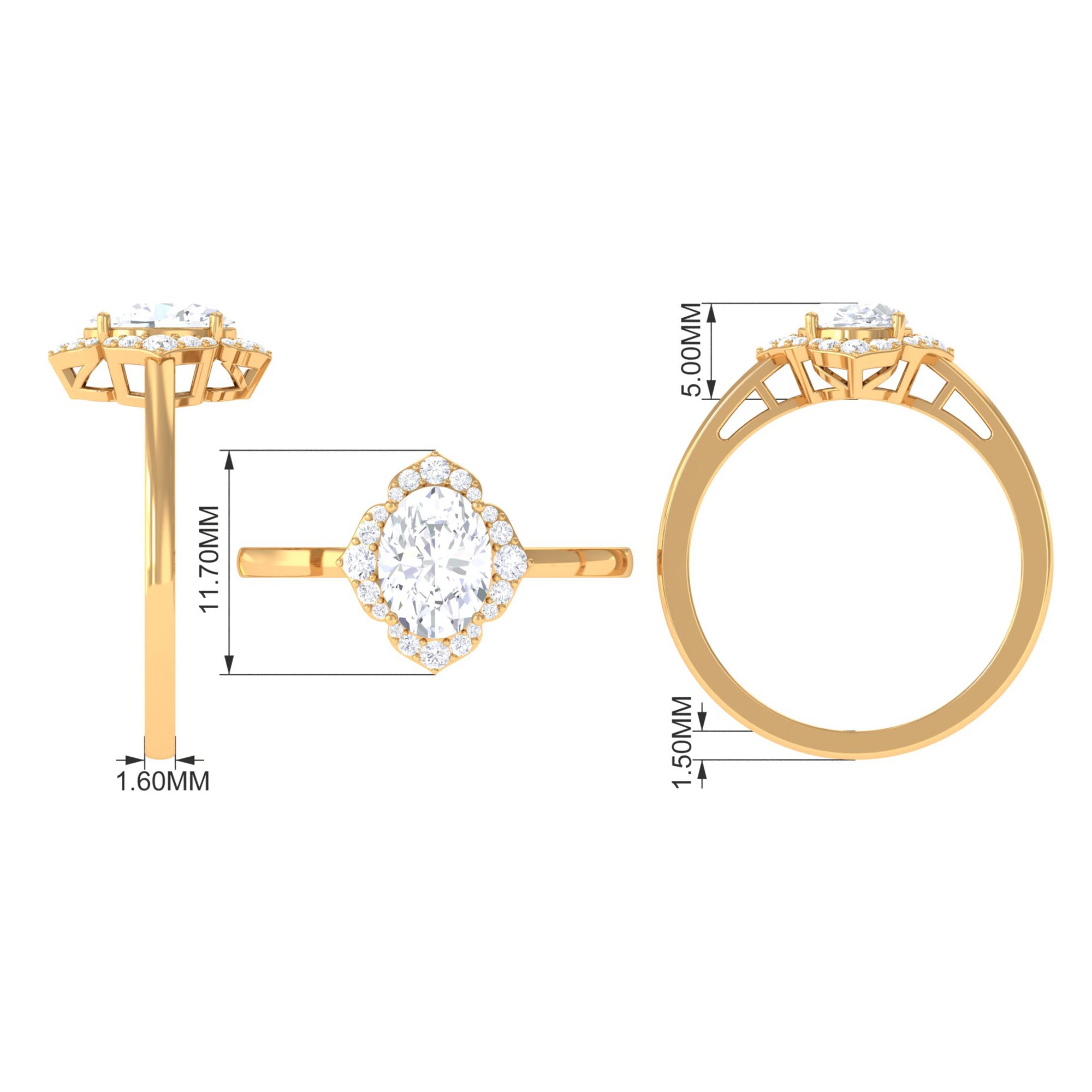 2.25 CT Prong Set Oval Zircon Flower Engagement Ring AAAA - Rosec Jewels