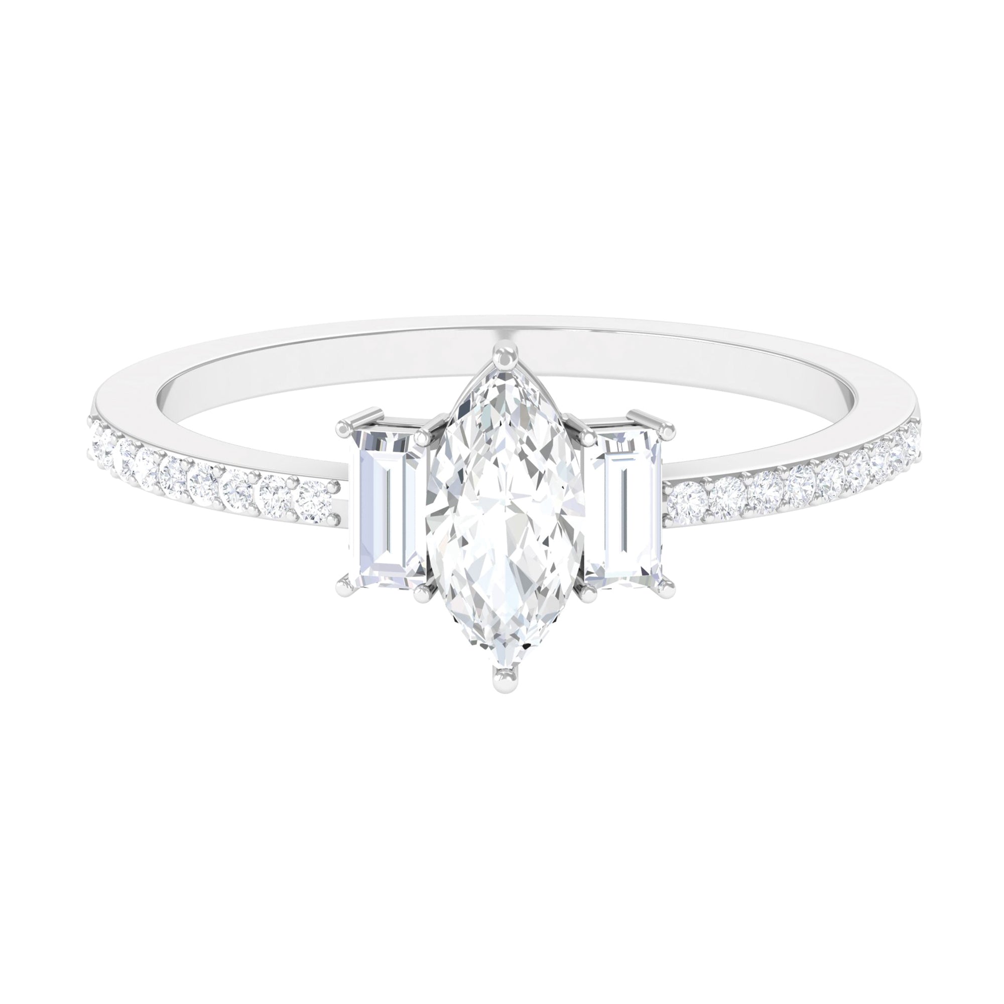 1.25 CT Zircon Three Stone Engagement Ring with Side Stones AAAA - Rosec Jewels