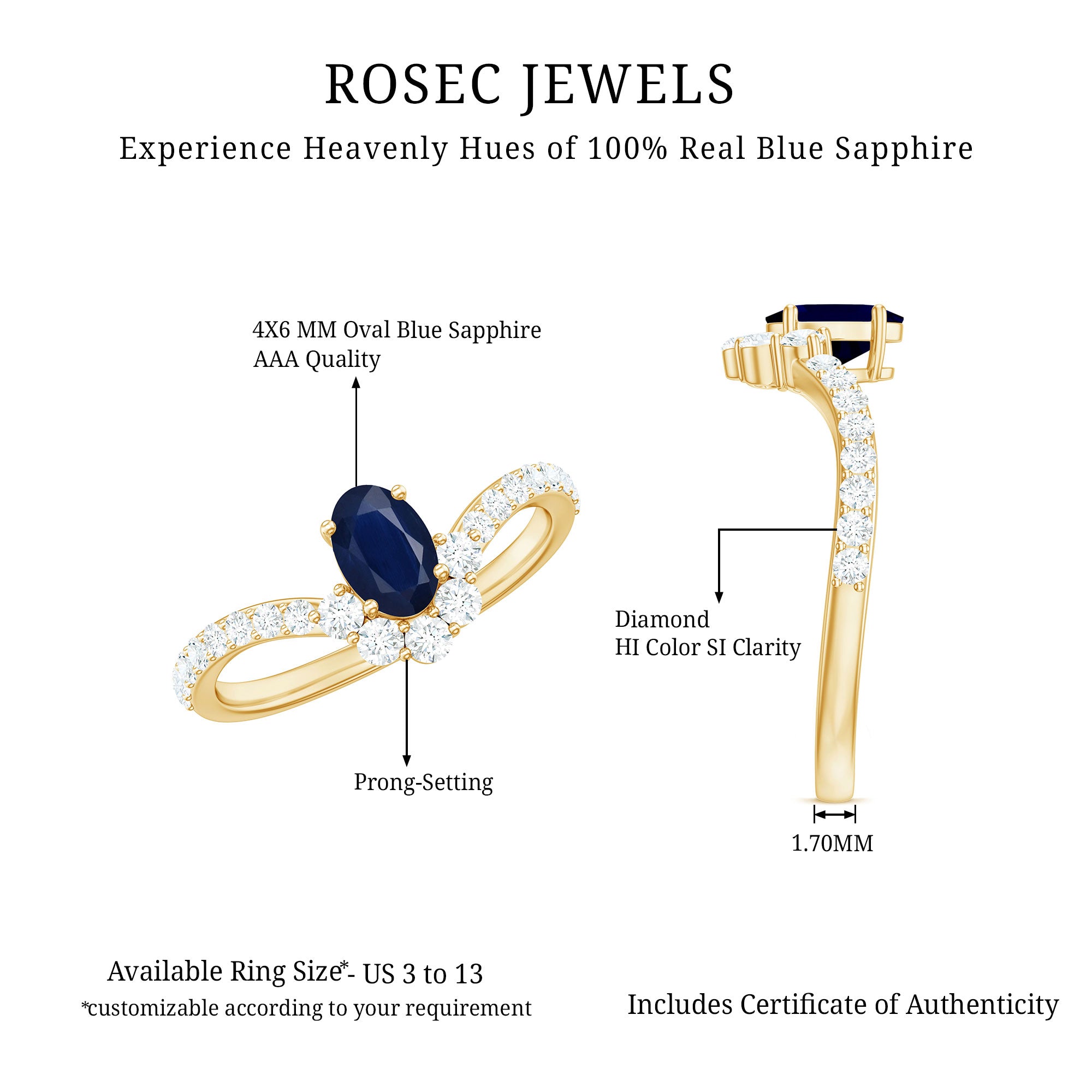 Rosec Jewels-1.25 CT Oval Cut Blue Sapphire and Diamond Chevron Ring