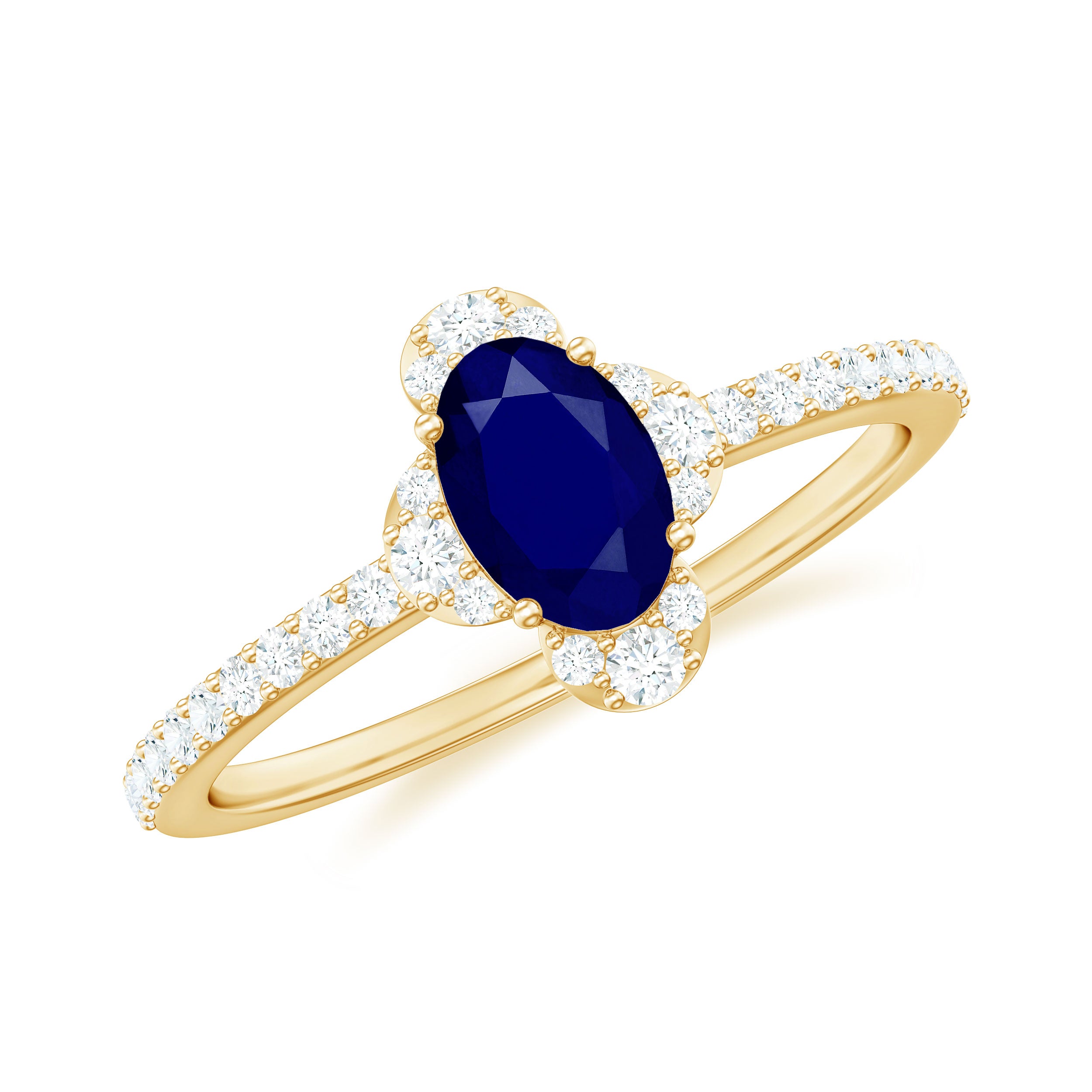 Rosec Jewels-Natural 0.6 Carat Blue Sapphire Oval Engagement Ring with Diamond