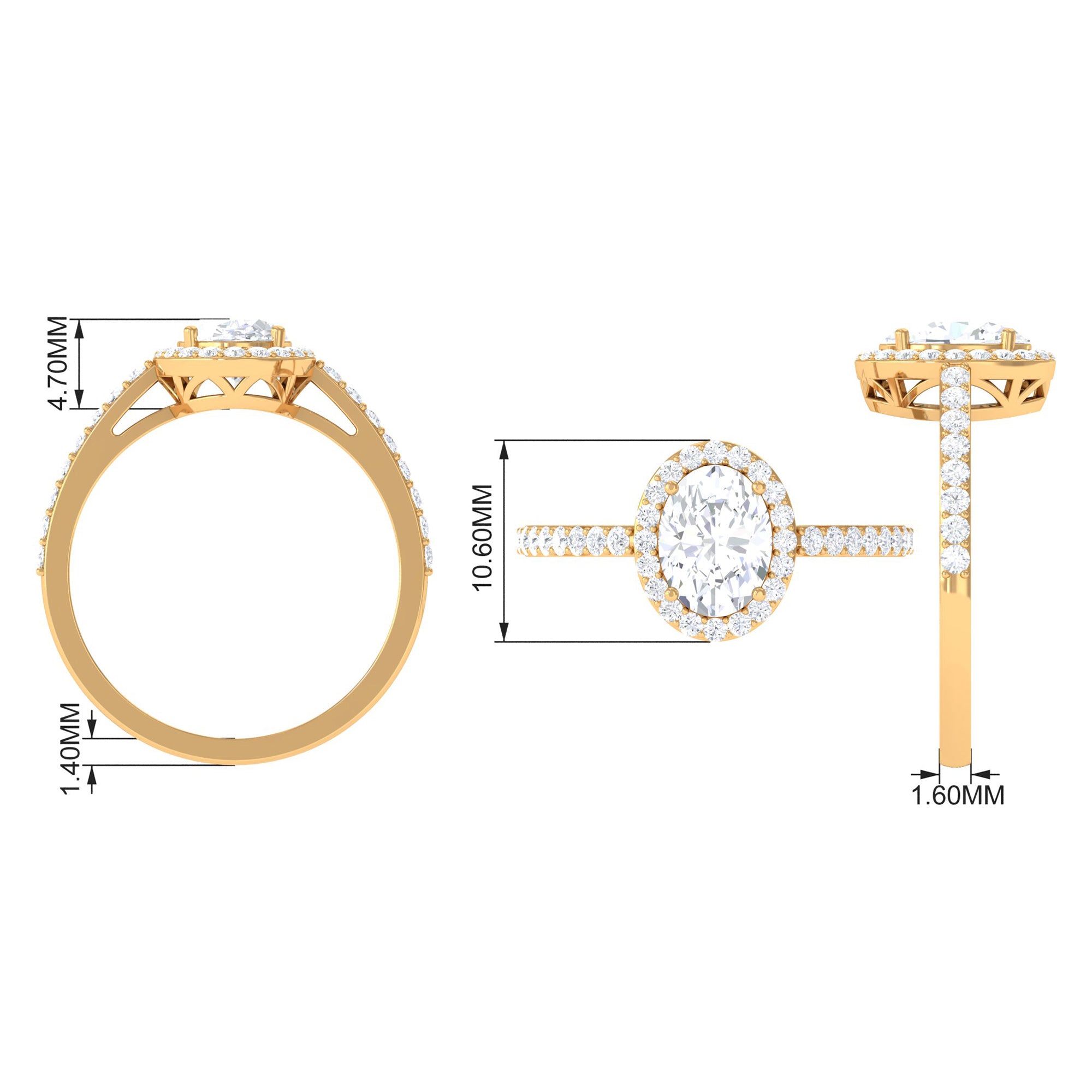 2.75 CT Simple Zircon Oval Engagement Ring with Halo AAAA - Rosec Jewels