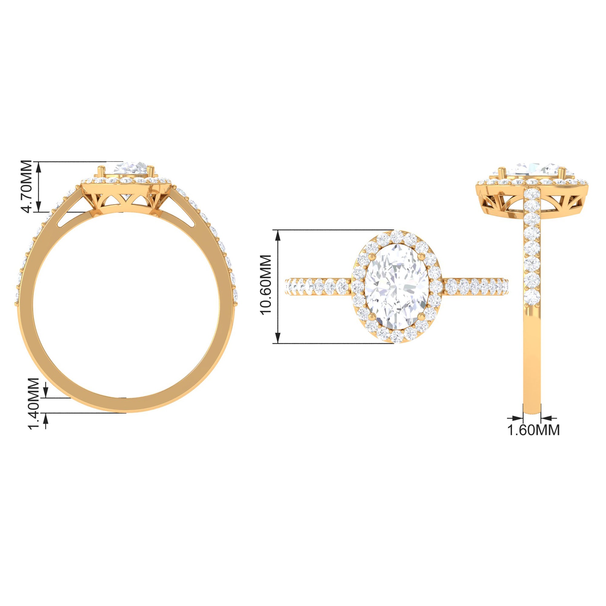 2.75 CT Simple Zircon Oval Engagement Ring with Halo AAAA - Rosec Jewels