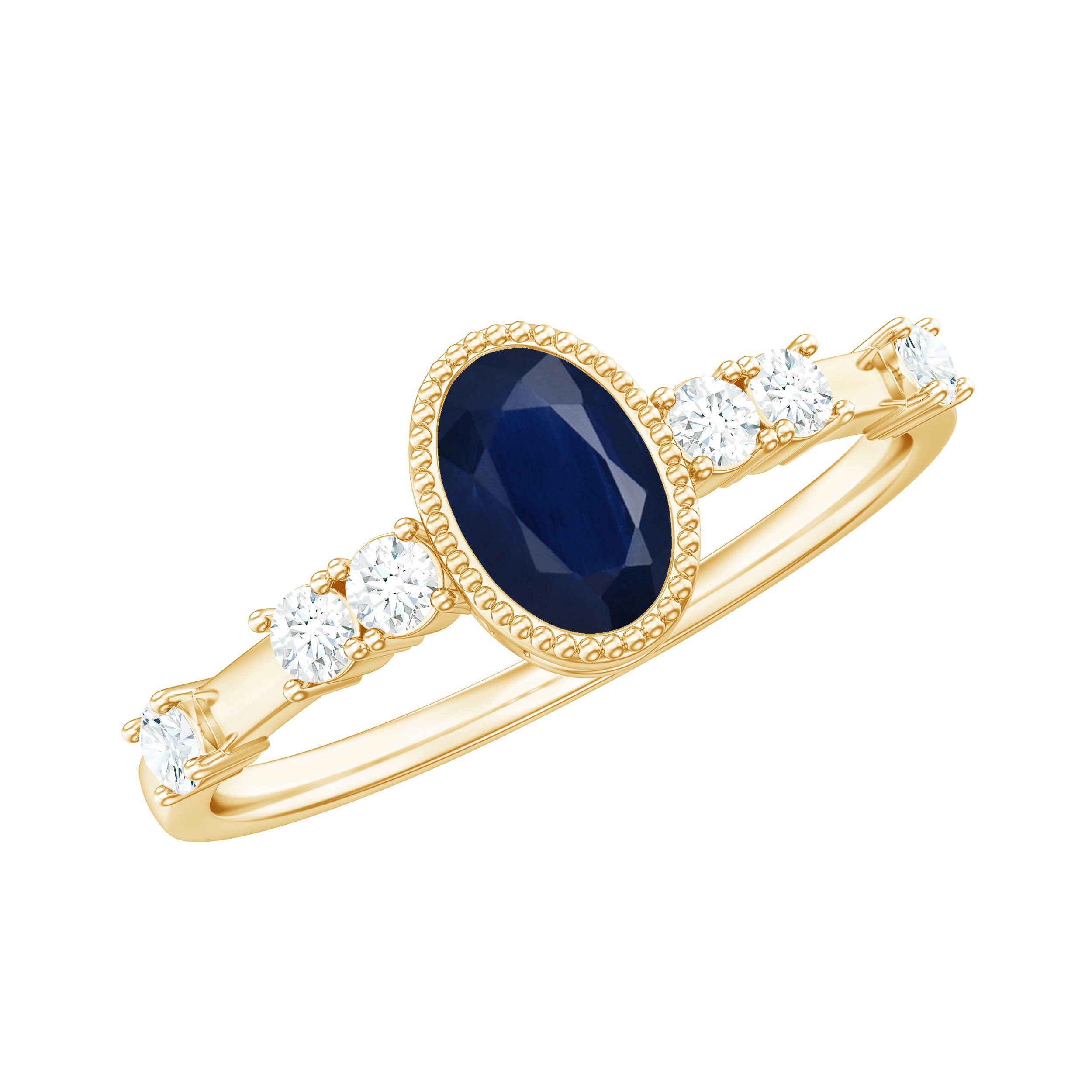 Rosec Jewels-Vintage Looking Blue Sapphire Oval Engagement Ring with Diamond