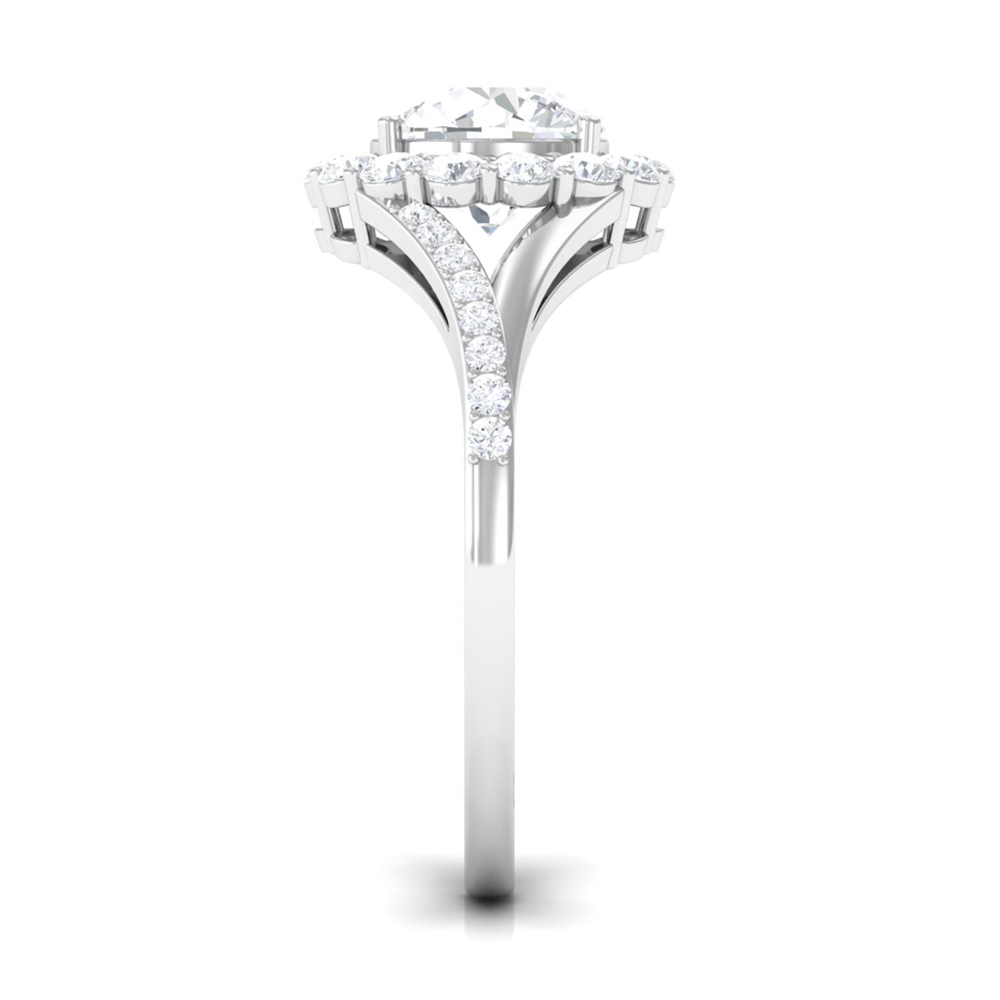 Round Zircon Halo Engagement Ring with Split Shank AAAA - Rosec Jewels