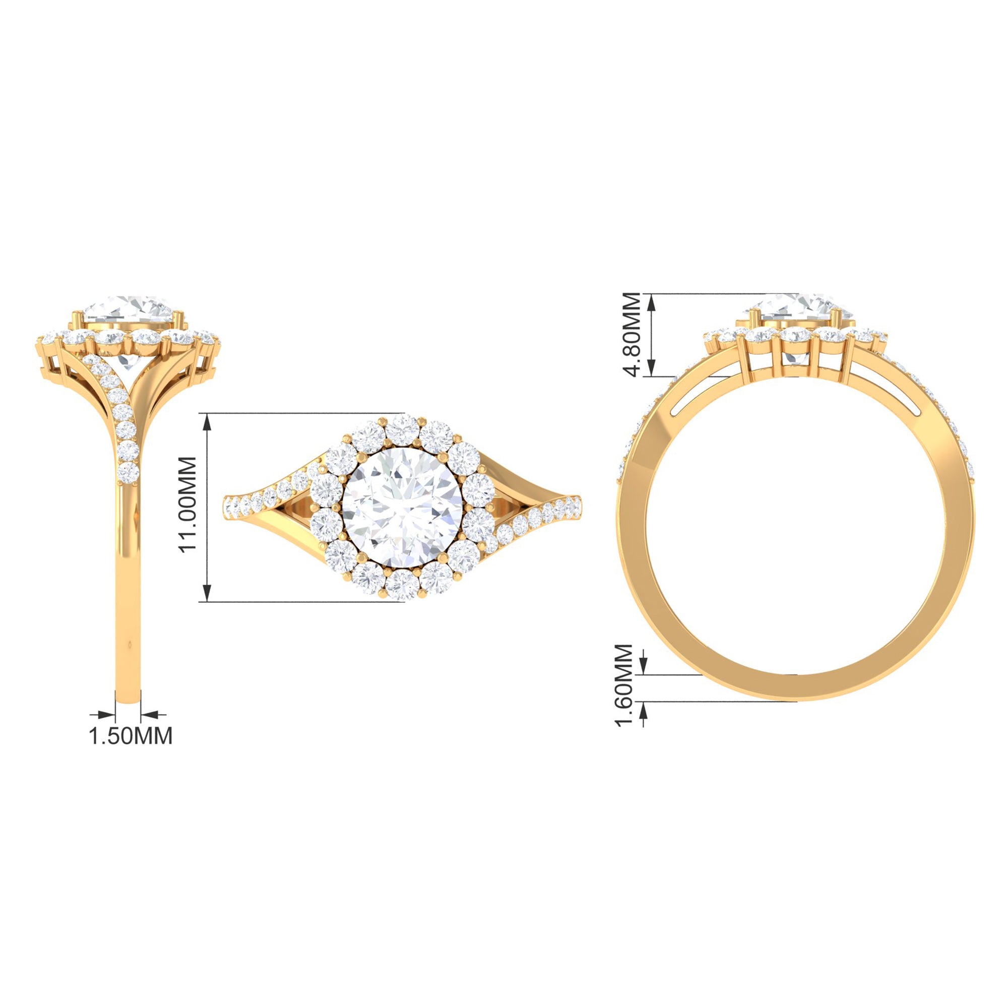 Round Zircon Halo Engagement Ring with Split Shank AAAA - Rosec Jewels