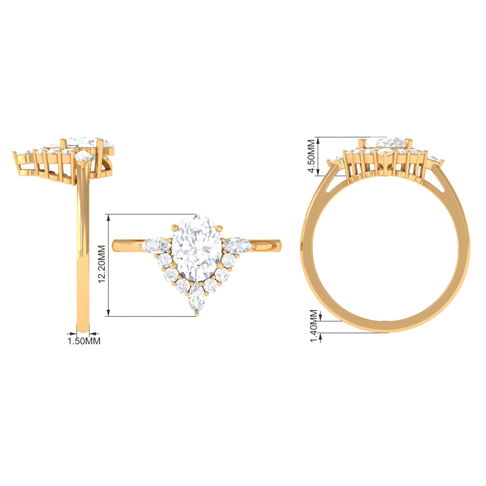 1 Carat Oval Zircon Unique Engagement Ring for Women AAAA - Rosec Jewels