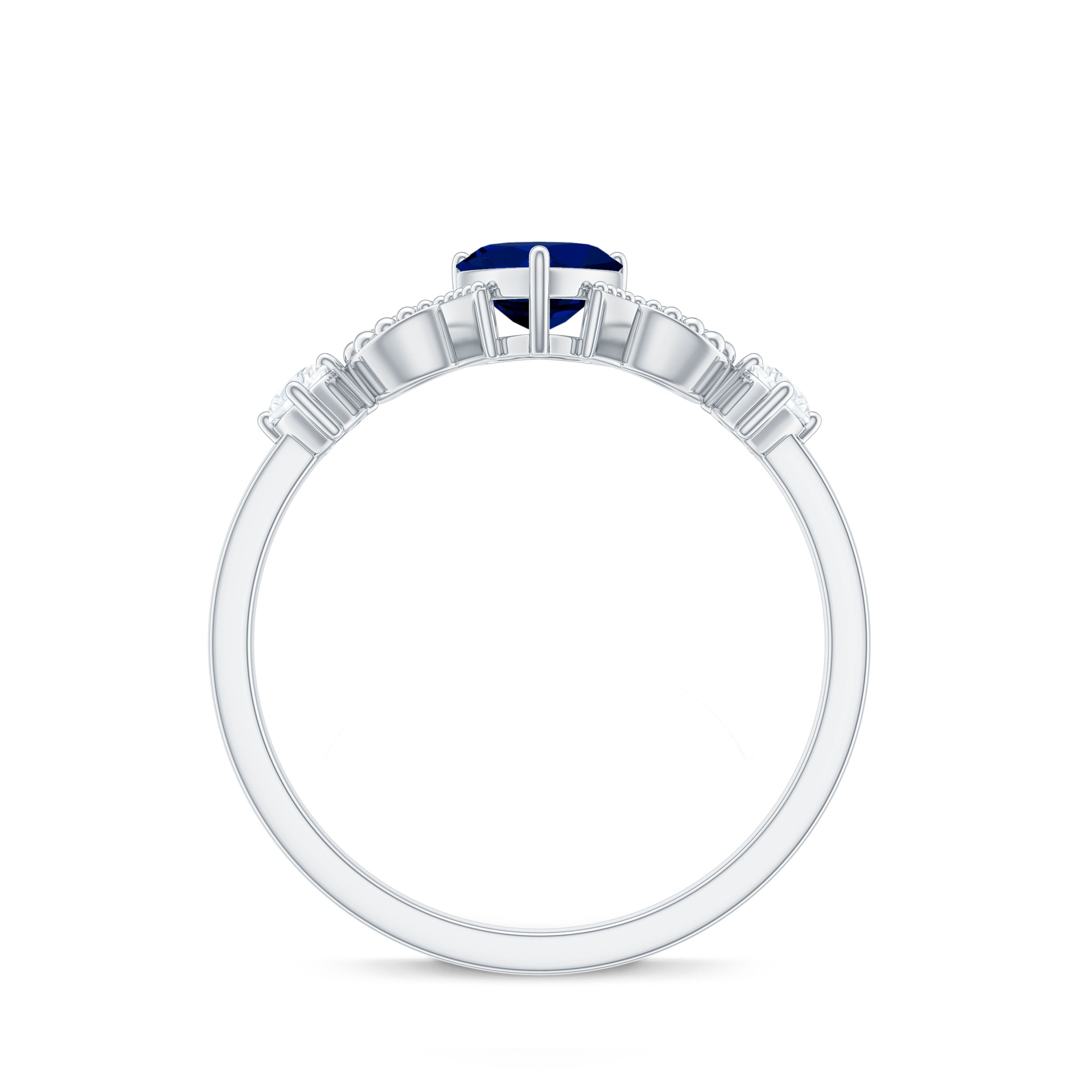Natural 0.6 Carat Blue Sapphire Heart Promise Ring with Diamond AAA - Rosec Jewels