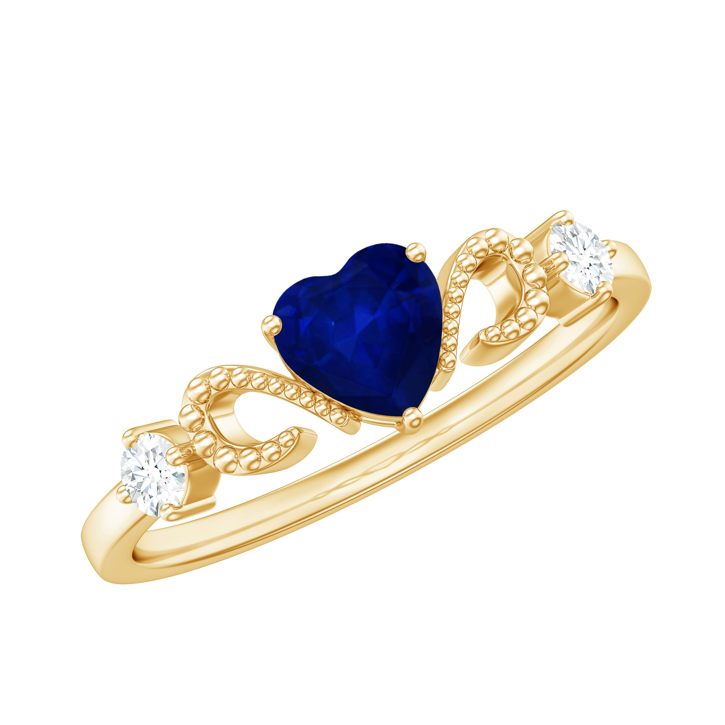 Natural 0.6 Carat Blue Sapphire Heart Promise Ring with Diamond AAA - Rosec Jewels