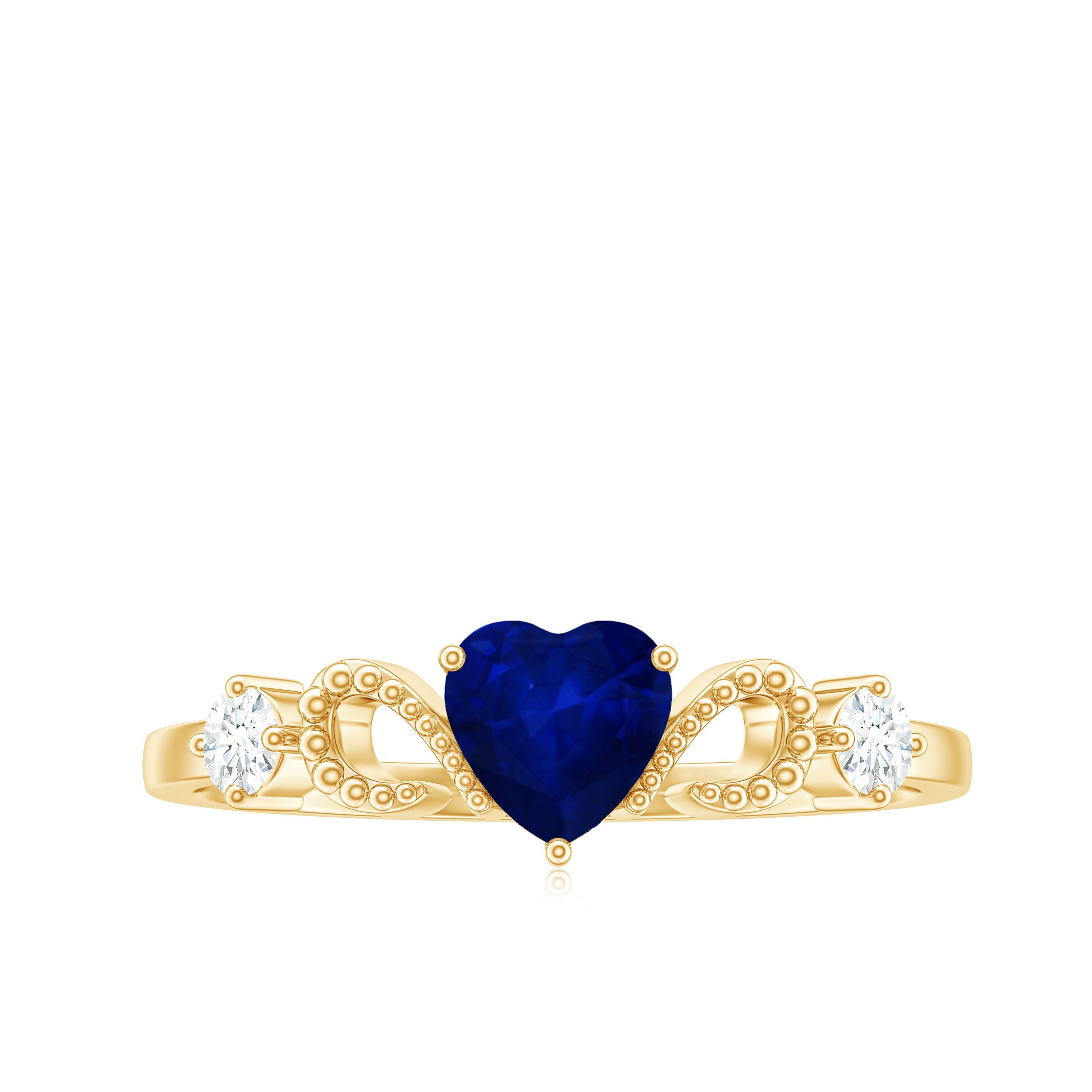 Natural 0.6 Carat Blue Sapphire Heart Promise Ring with Diamond AAA - Rosec Jewels