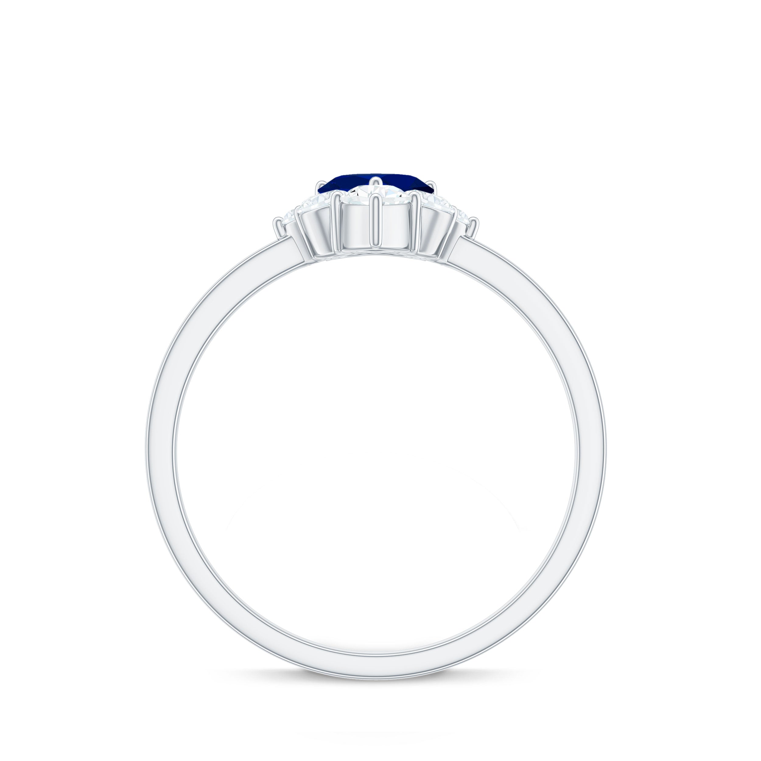 Real 0.6 Carat Heart Shape Blue Sapphire Promise Ring with Diamond AAA - Rosec Jewels