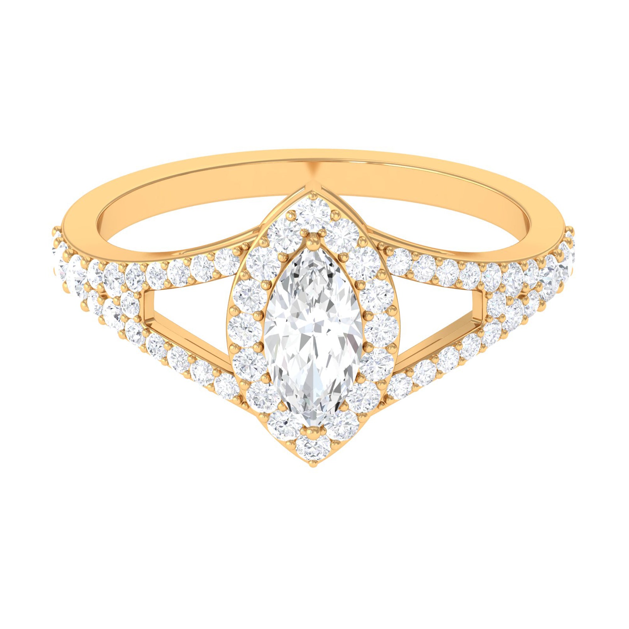 1.75 CT Split Shank Marquise Cut Zircon Engagement Ring AAAA - Rosec Jewels