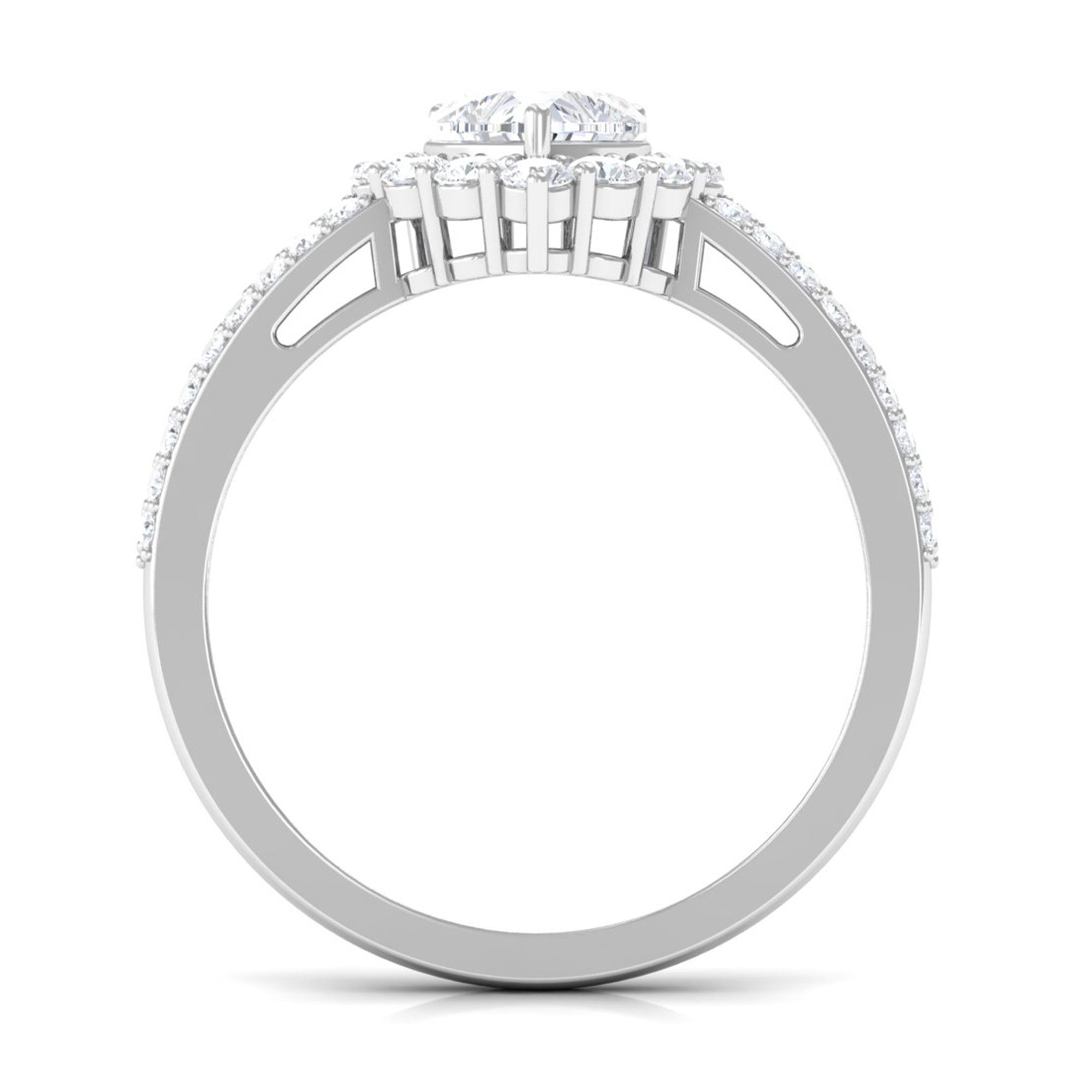 2 CT Zircon Heart Engagement Ring with Halo and Side Stones AAAA - Rosec Jewels