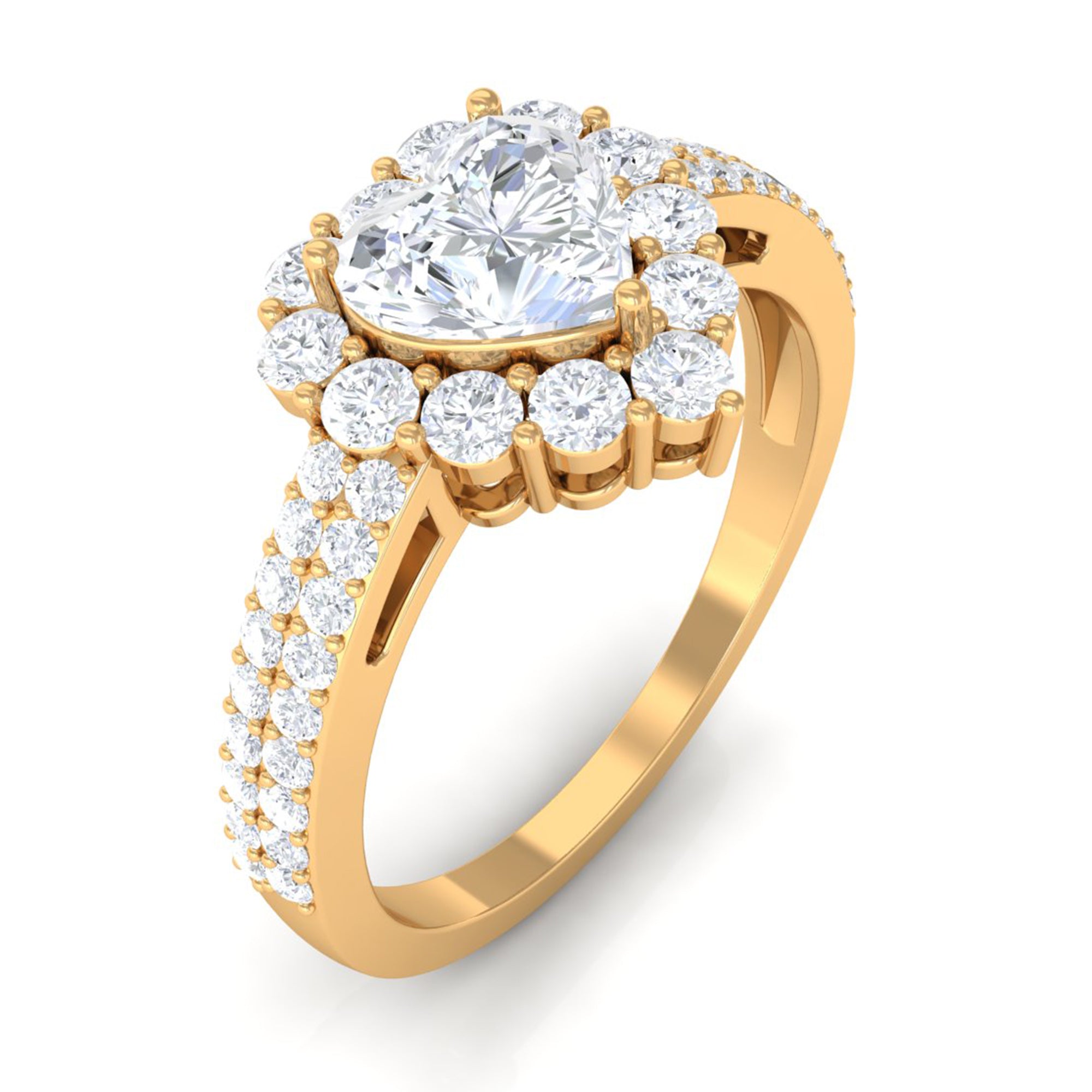 2 CT Zircon Heart Engagement Ring with Halo and Side Stones AAAA - Rosec Jewels