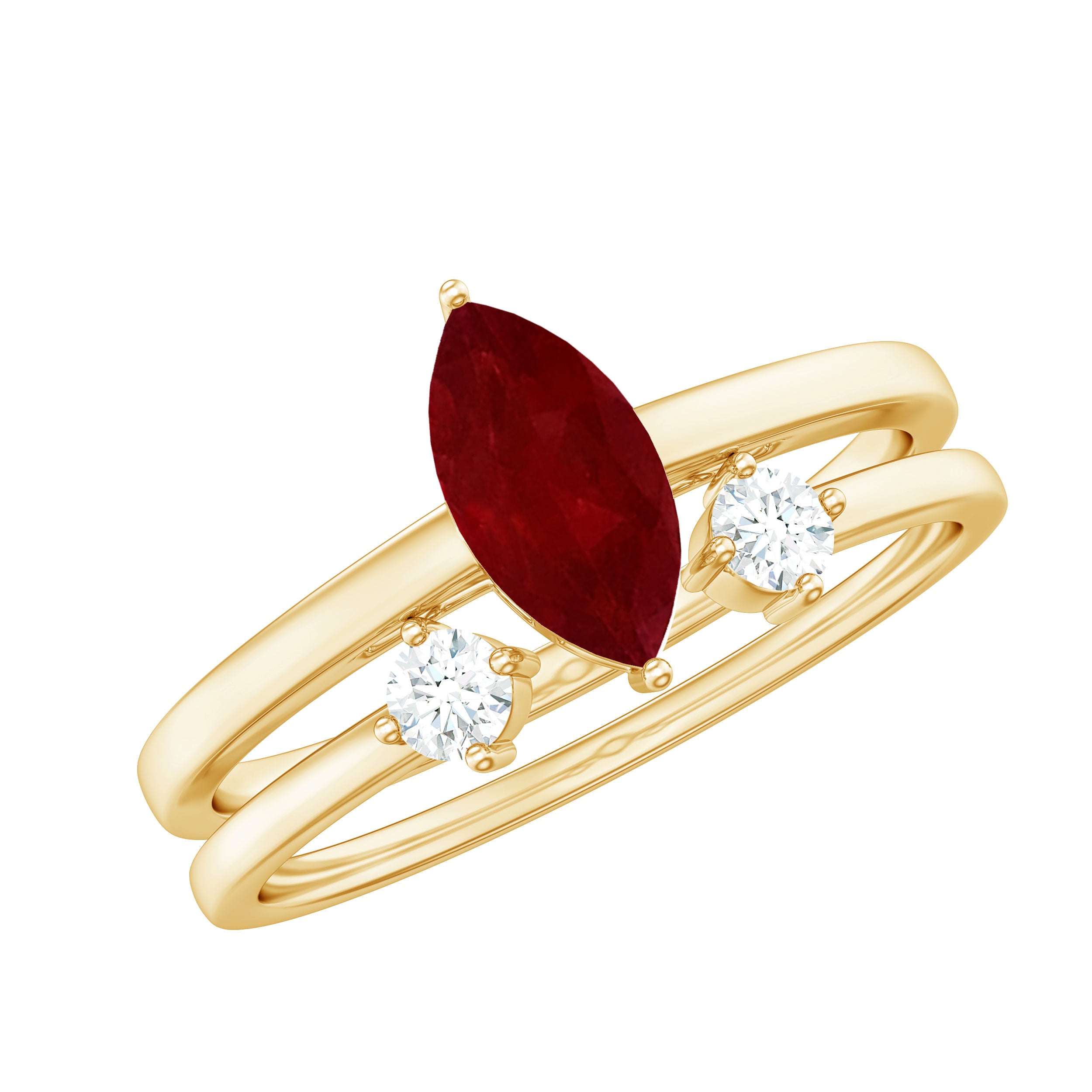 Certified Marquise Ruby Solitaire Wedding Ring Set with Diamond AAA - Rosec Jewels