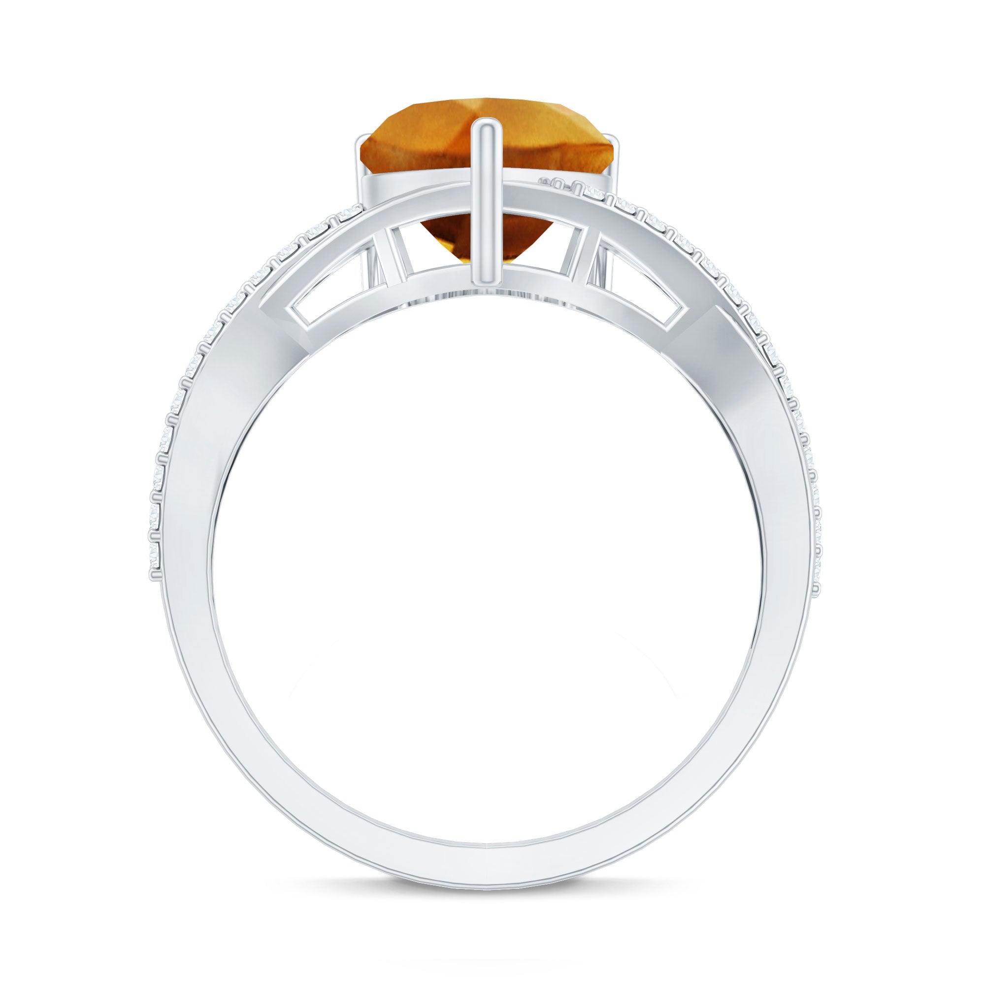 Natural 8mm Citrine Heart Engagement Ring with Diamond Crossover Shank AAA - Rosec Jewels
