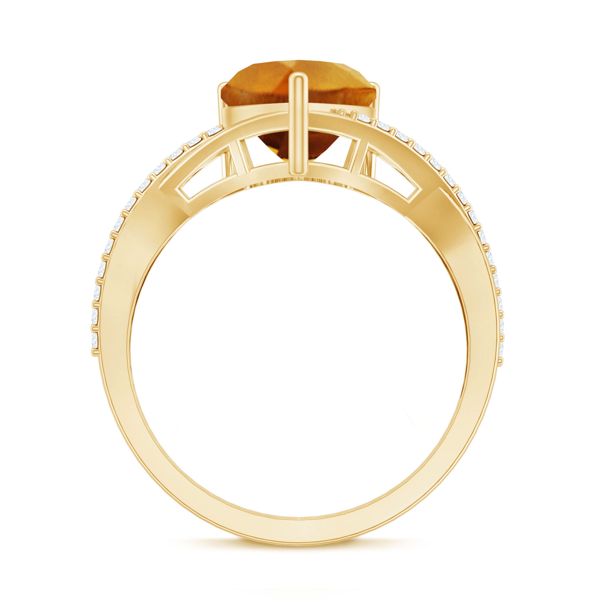 Natural 8mm Citrine Heart Engagement Ring with Diamond Crossover Shank AAA - Rosec Jewels