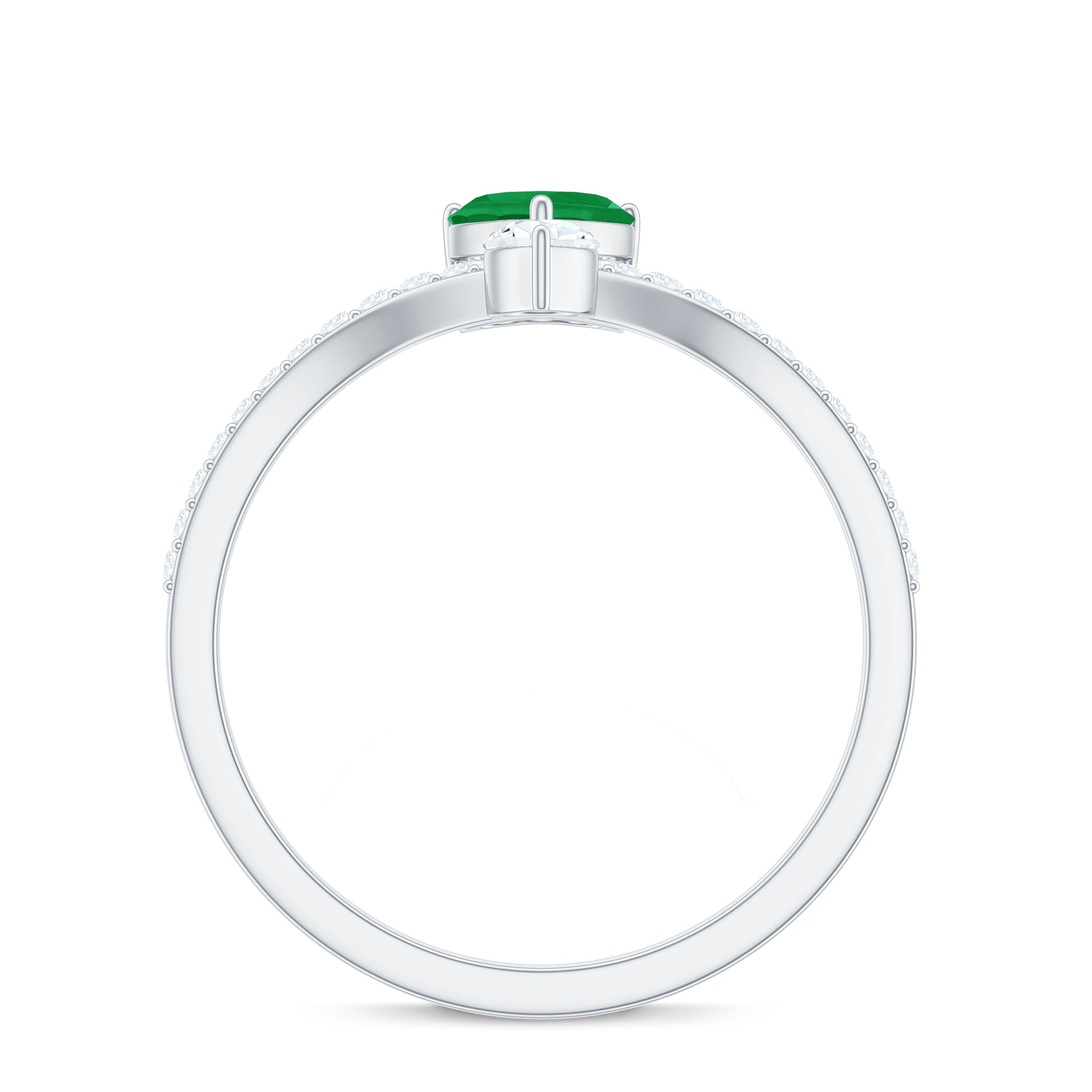 Rosec Jewels-Designer Emerald Heart Engagement Ring with Diamond