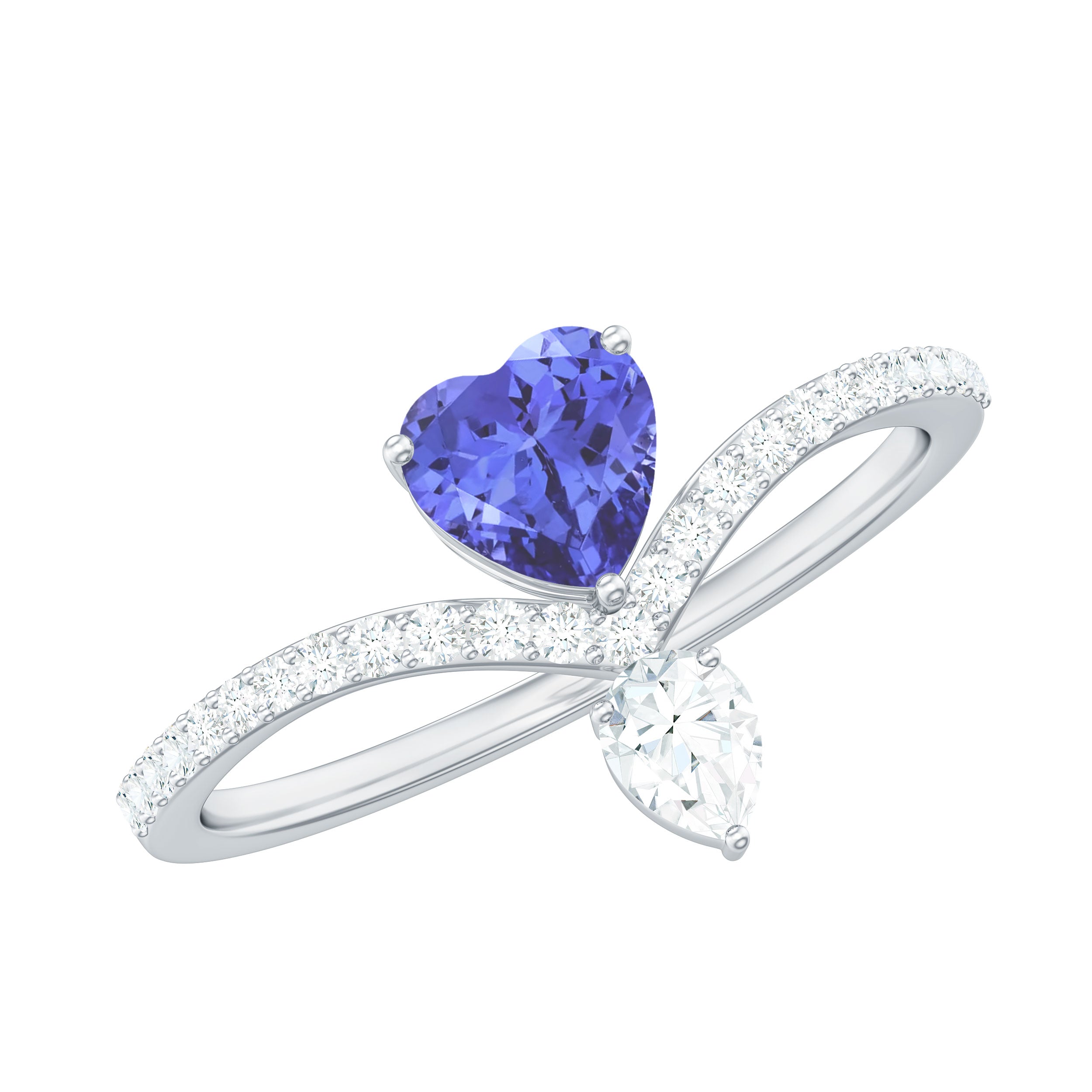 Certified Real Heart Shape Tanzanite Chevron Engagement Ring with Diamond AAA - Rosec Jewels
