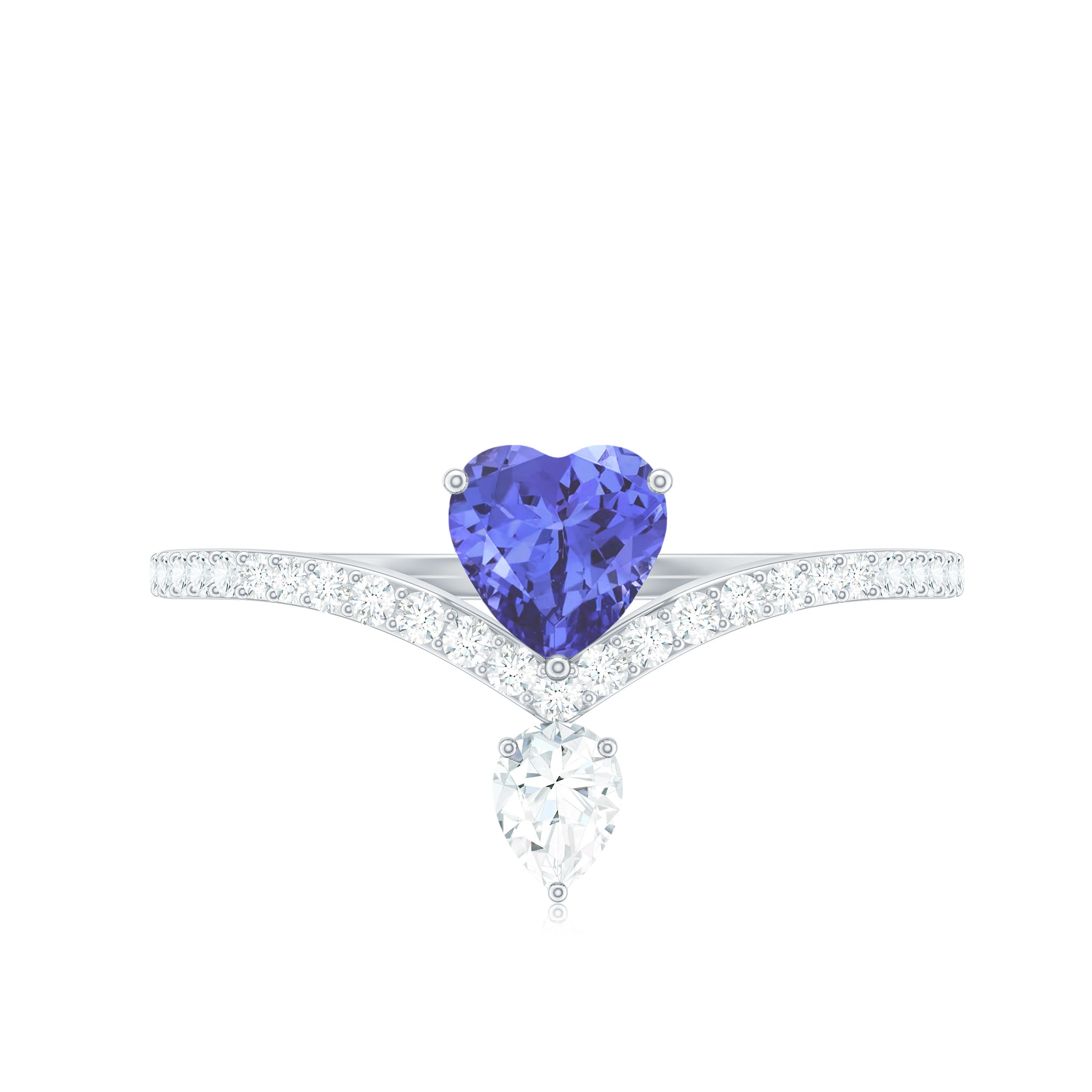 Certified Real Heart Shape Tanzanite Chevron Engagement Ring with Diamond AAA - Rosec Jewels