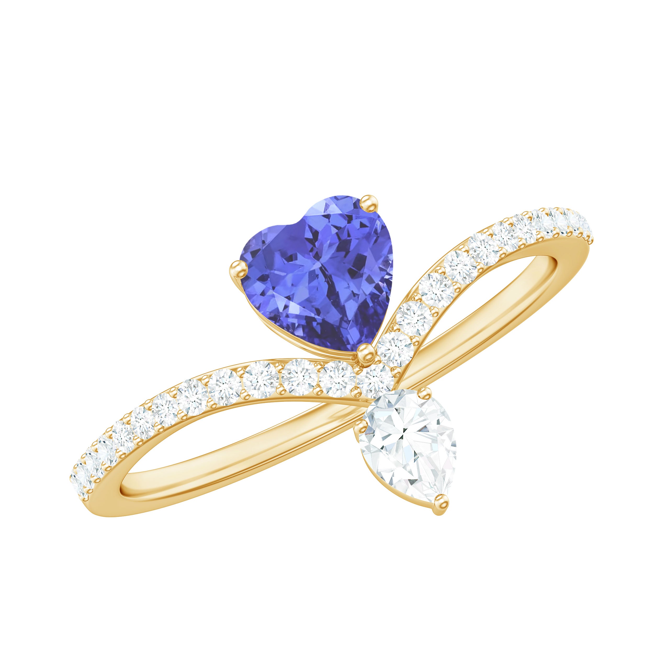 Certified Real Heart Shape Tanzanite Chevron Engagement Ring with Diamond AAA - Rosec Jewels