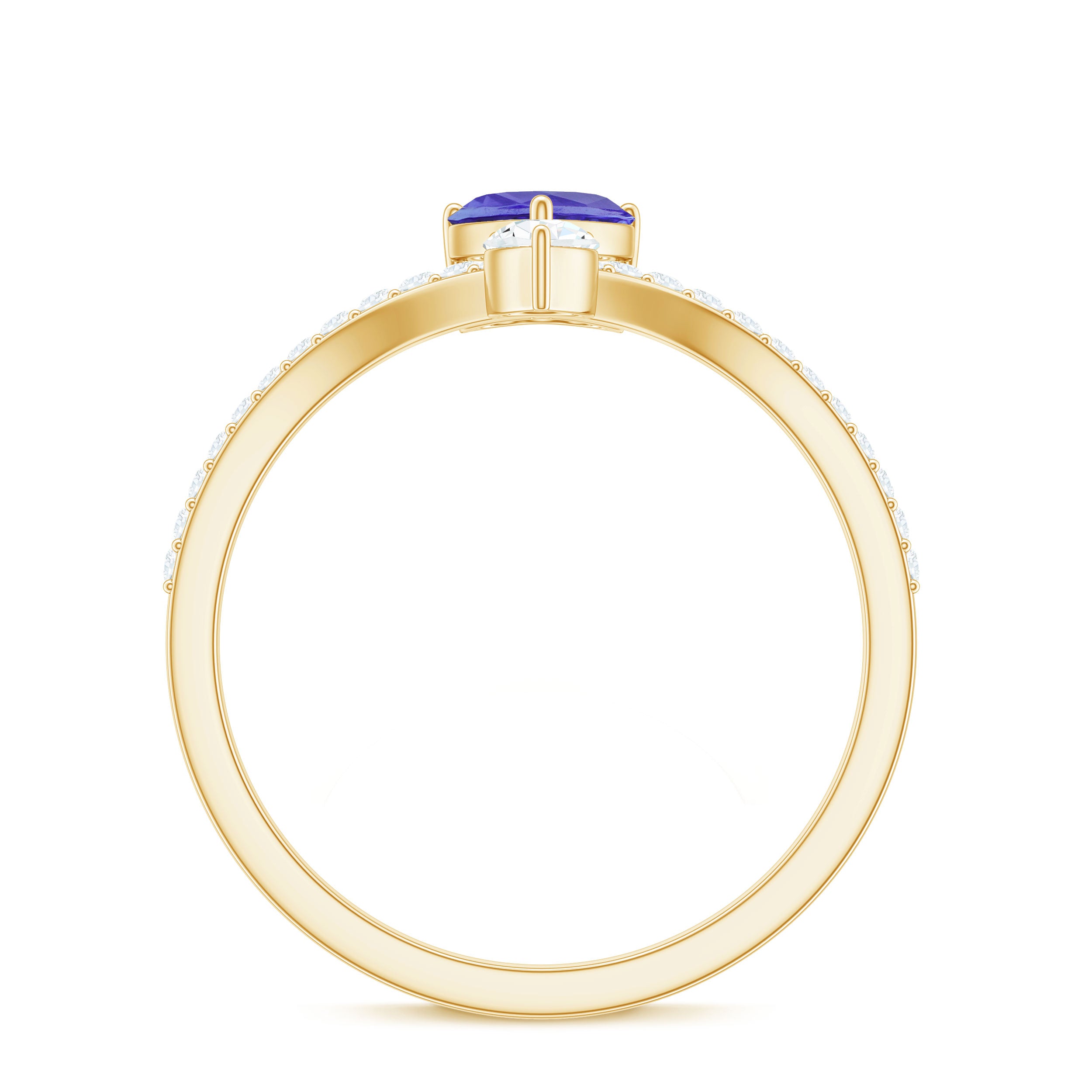 Certified Real Heart Shape Tanzanite Chevron Engagement Ring with Diamond AAA - Rosec Jewels