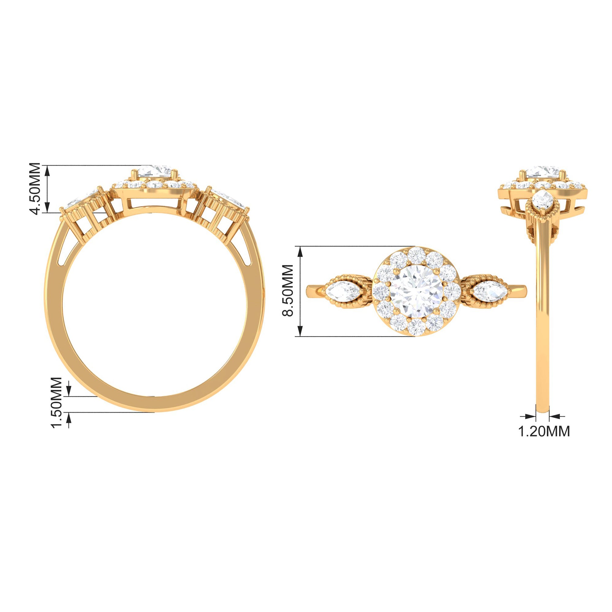Classic Round Zircon Engagement Ring with Halo AAAA - Rosec Jewels