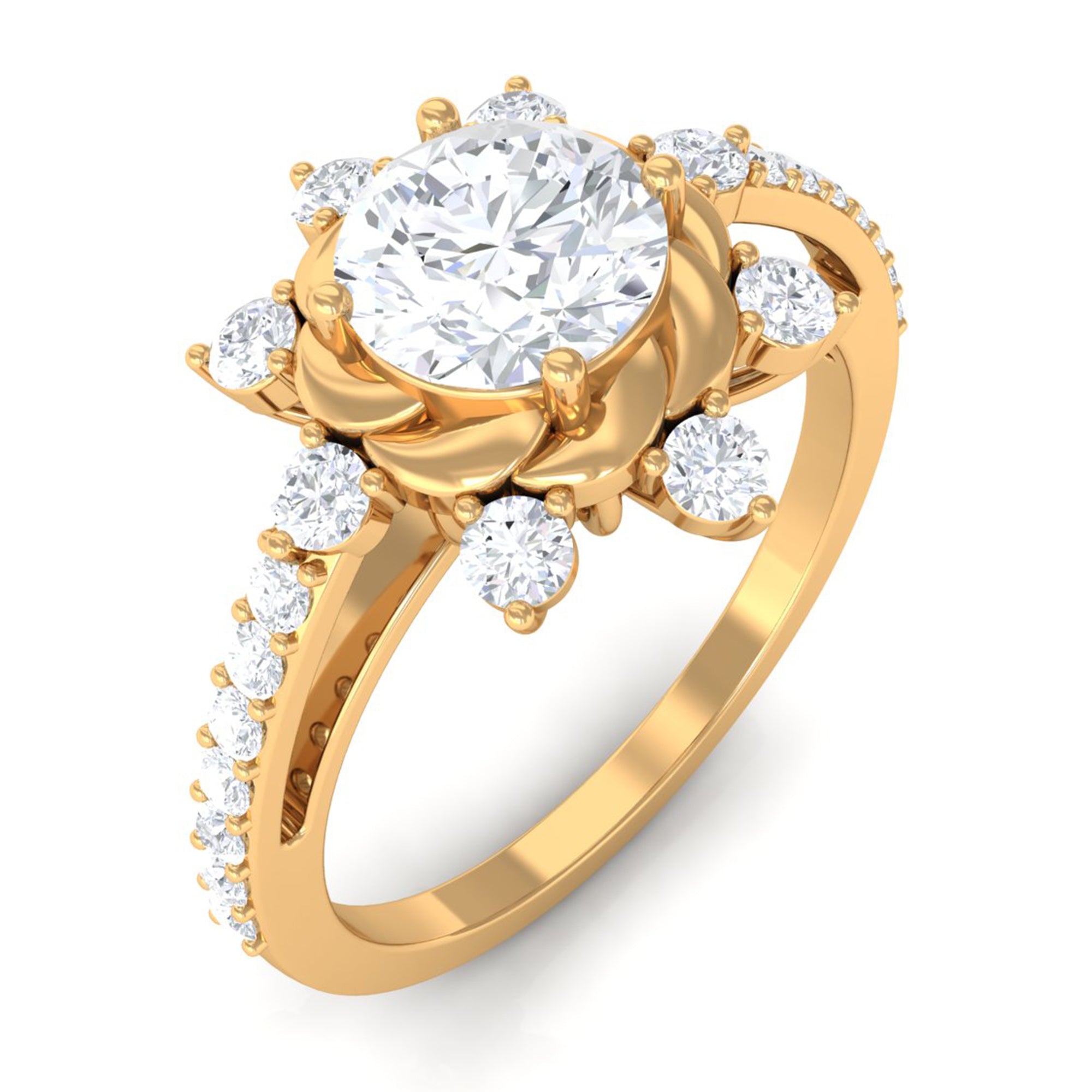 Round Cubic Zirconia Designer Engagement Ring AAAA - Rosec Jewels