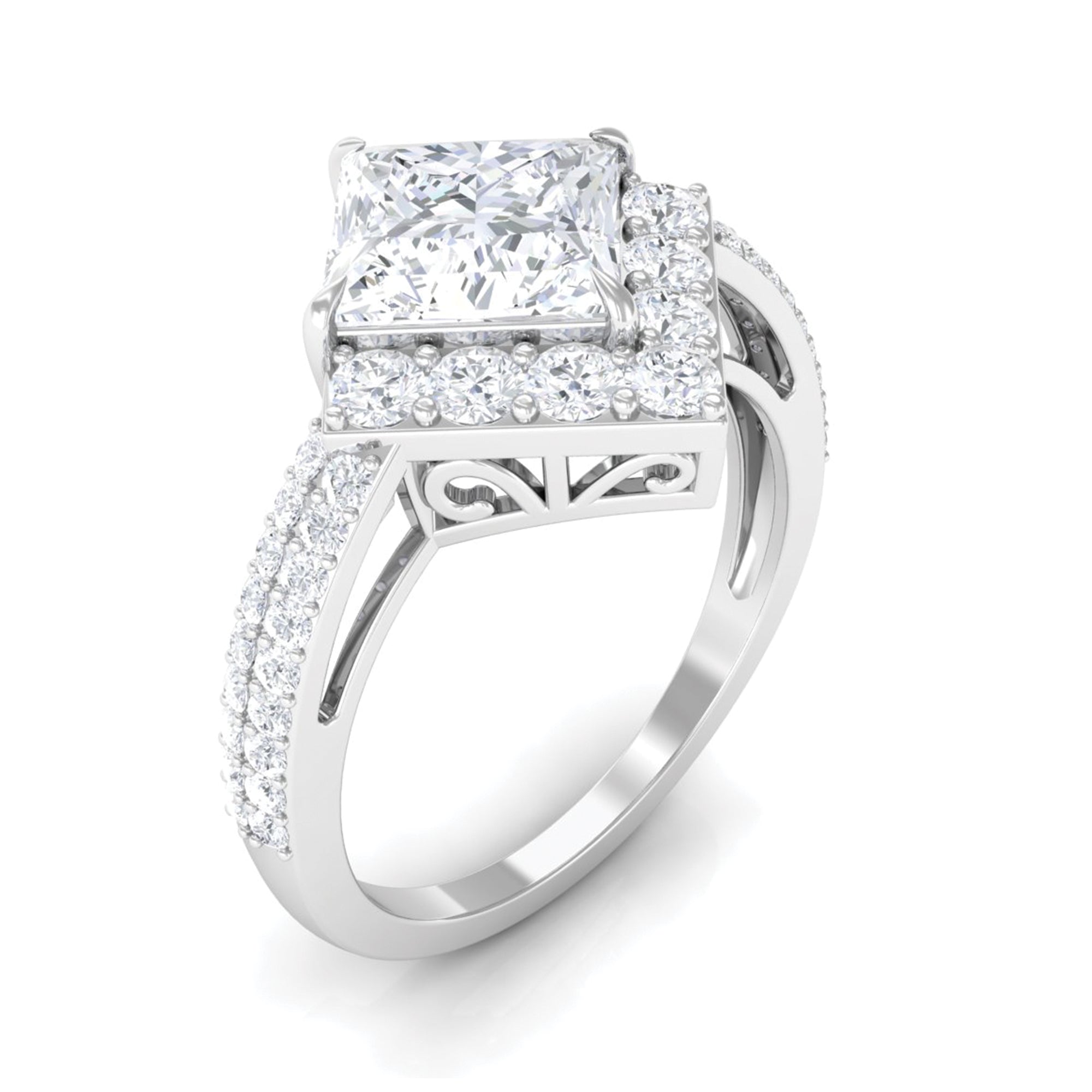 Classic Princess Cut Zircon Engagement Ring with Side Stones AAAA - Rosec Jewels