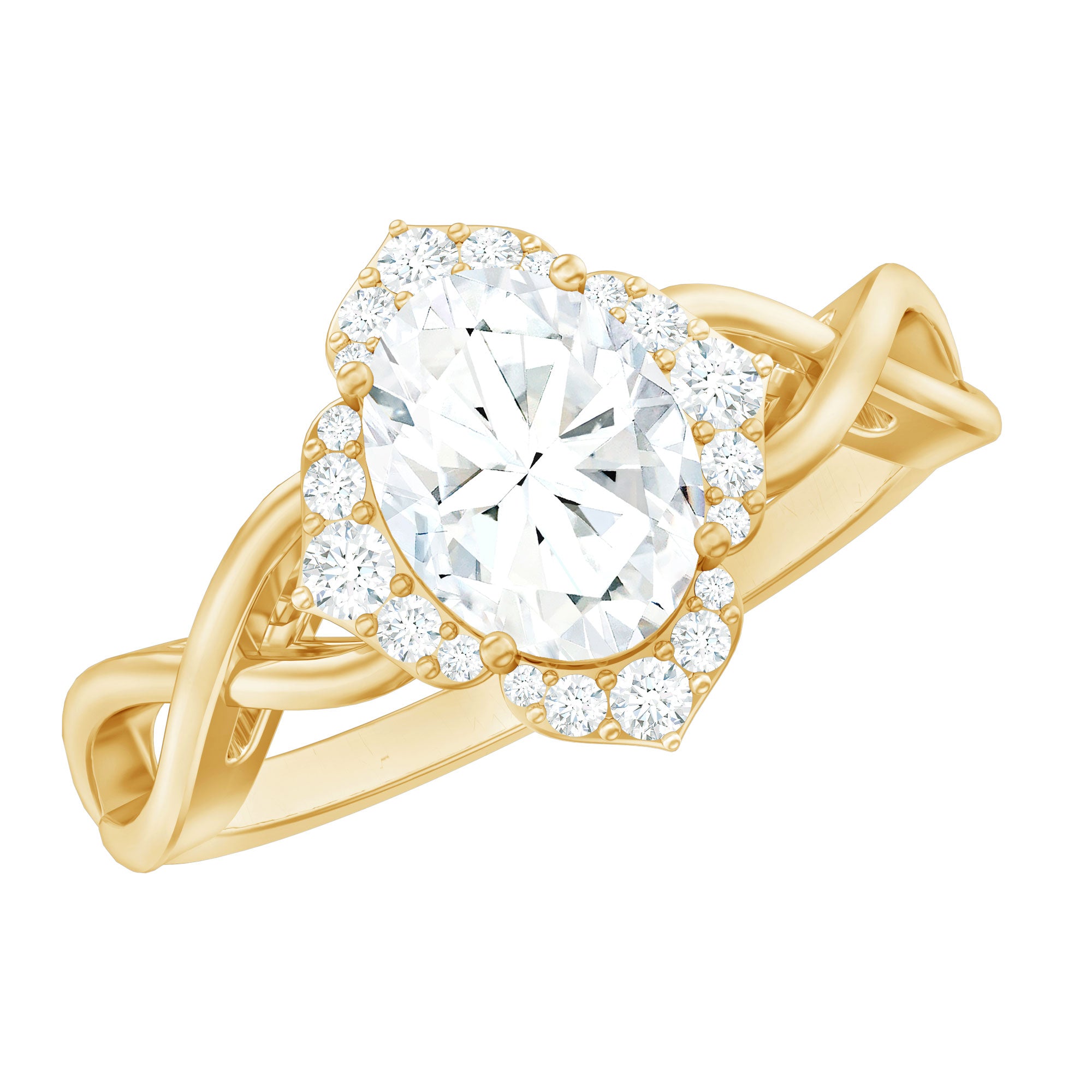 2.25 CT Crossover Shank Oval Zircon Flower Engagement Ring AAAA - Rosec Jewels